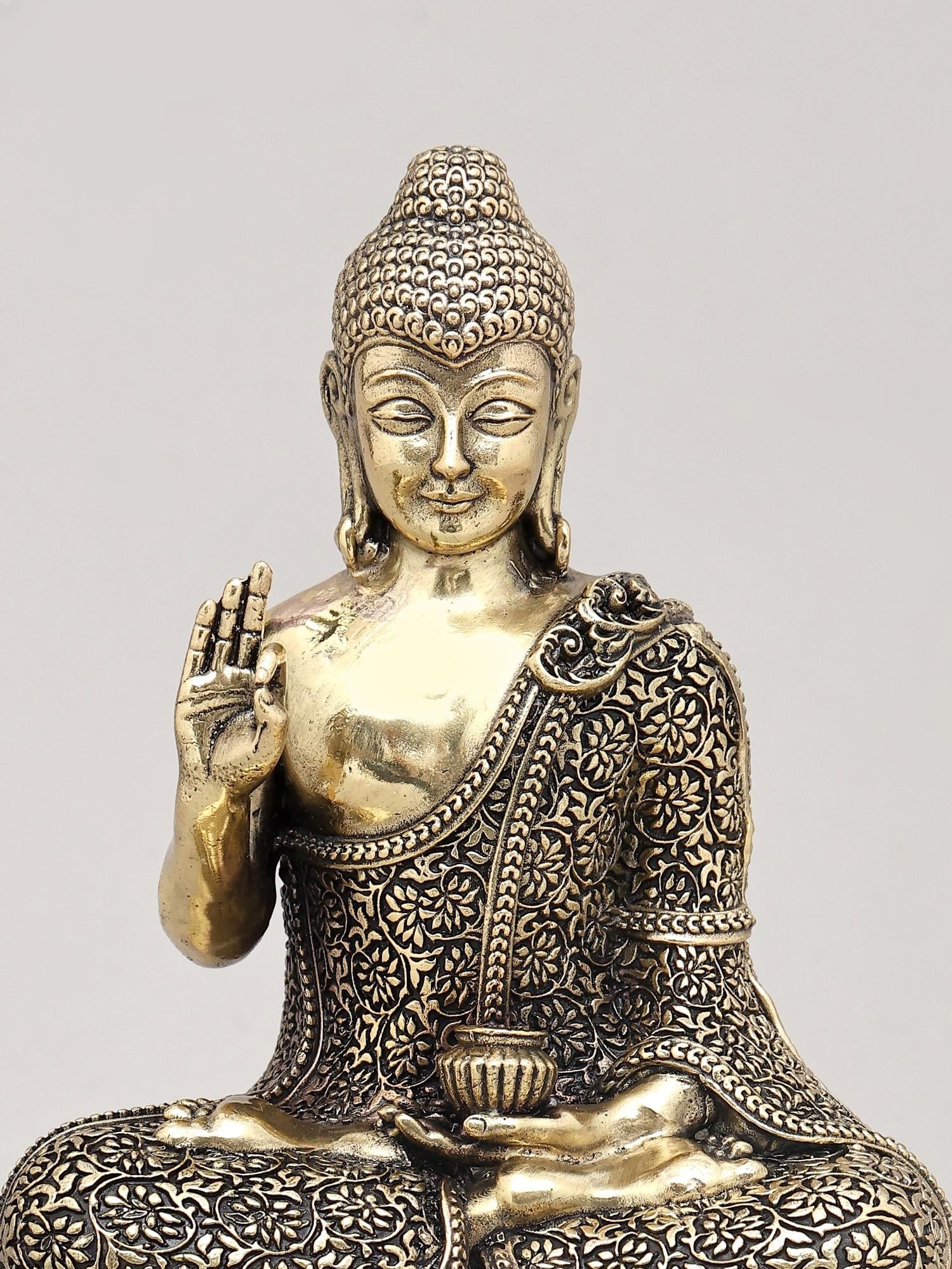 7" Superfine Vitark Posture Idol of Lord Buddha with Wood Base | Brass Statue - 2