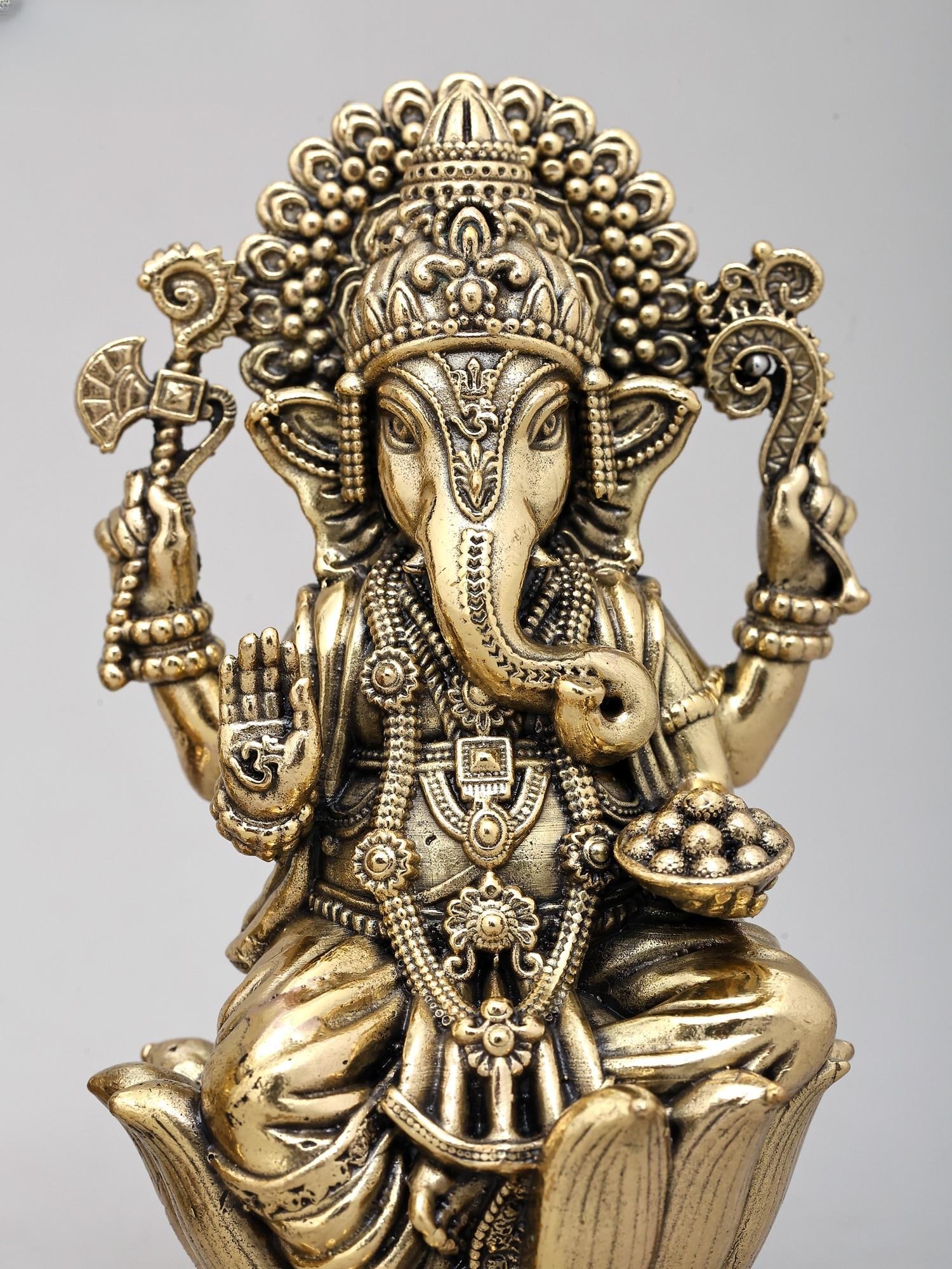 4" Small Brass Superfine Lakshmi - Ganesha Pair - 2