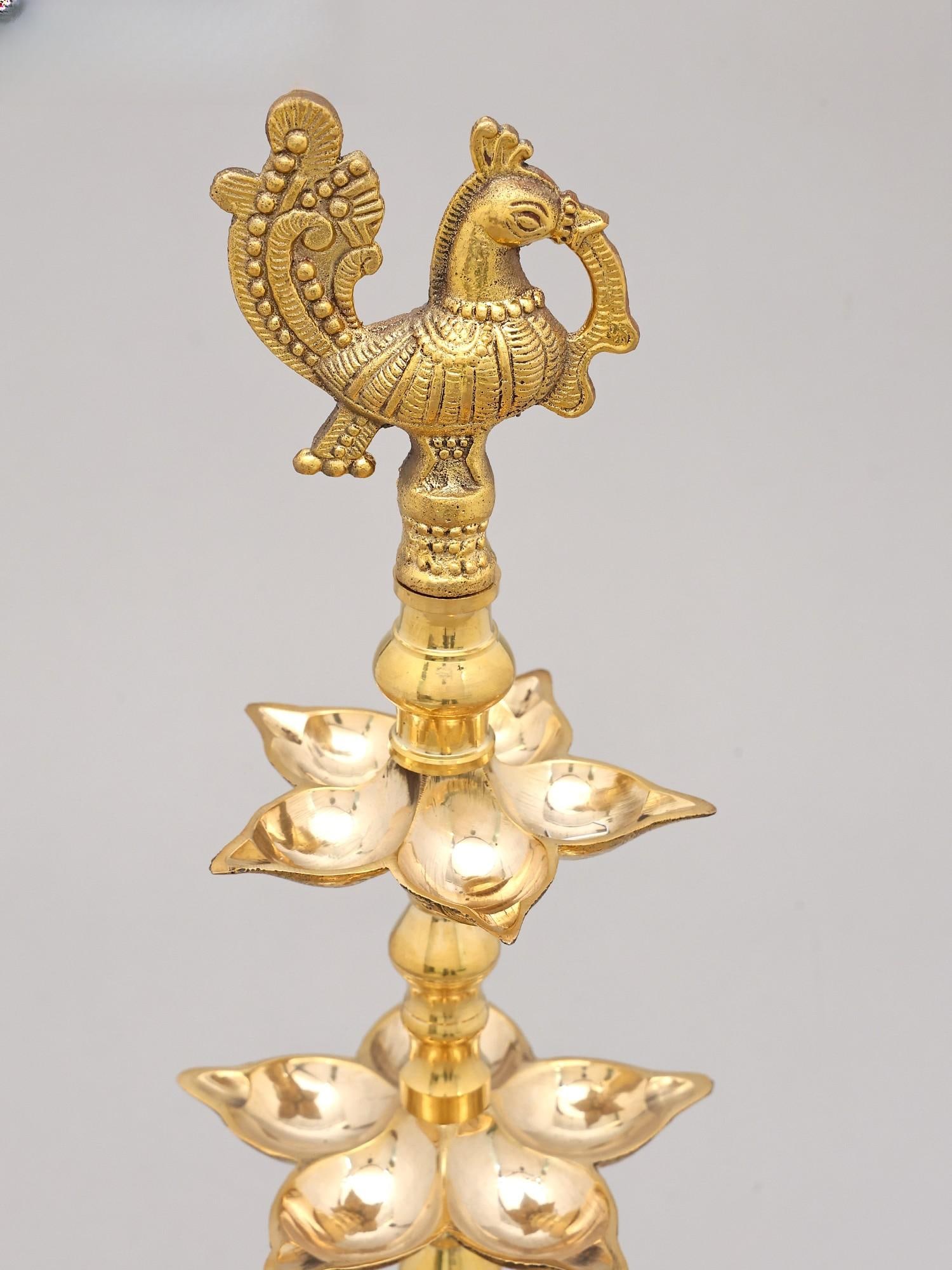 20" Fifteen Wicks Peacock Lamp in Brass | Handmade | Made In India - 2