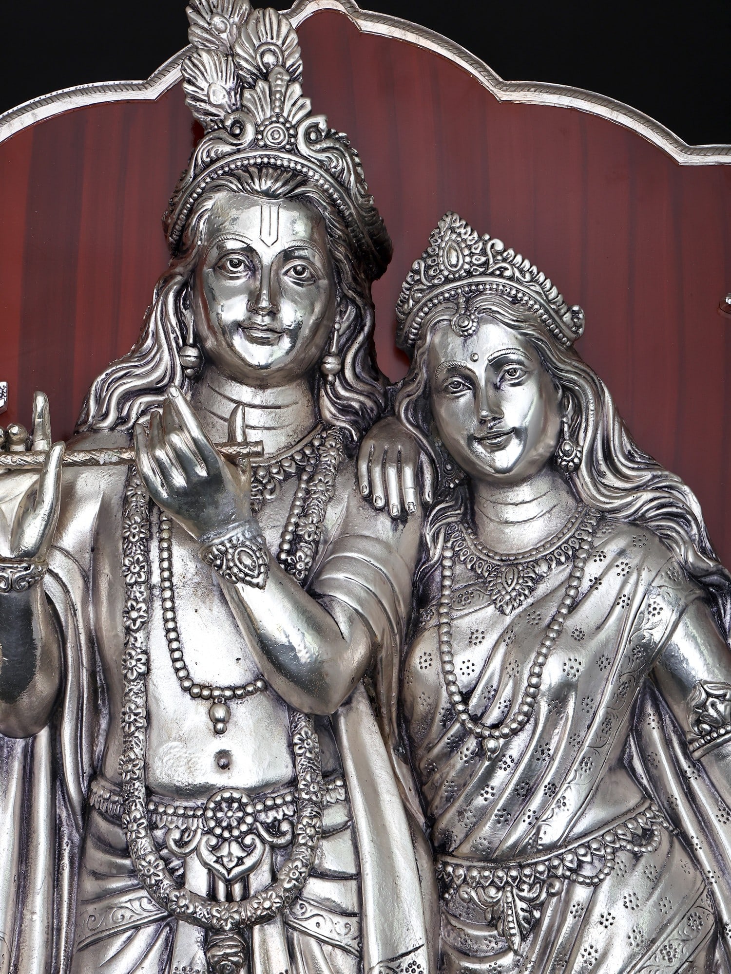 48" Divine Radha Krishna with Cow | Embossed Wall Panel with Real .999 Purity Silver Cladding - 2