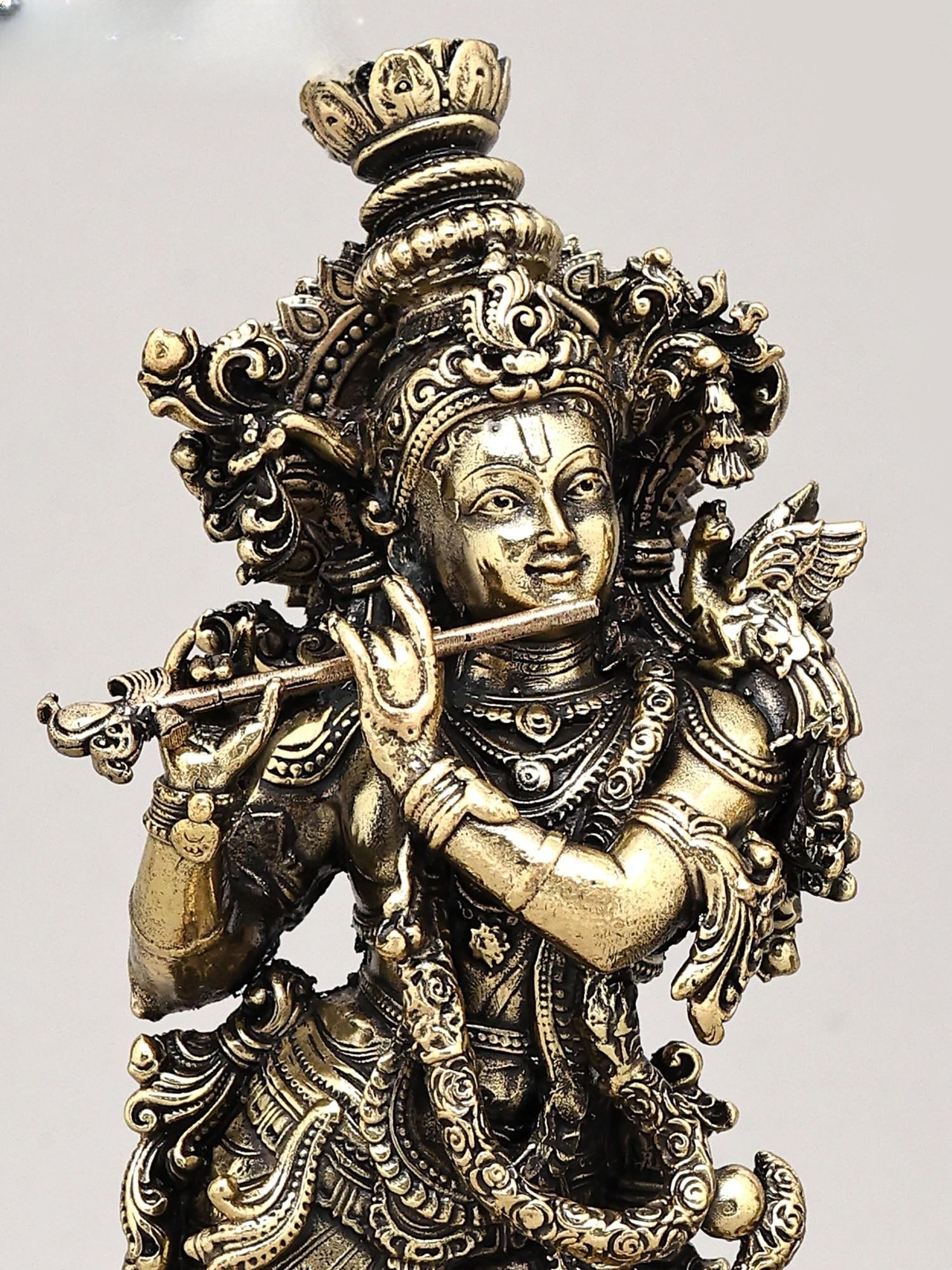 9" Superfine Radha and Krishna - Symbol of Eternal Love and Harmony with Wood Base | Brass Sculpture - 2