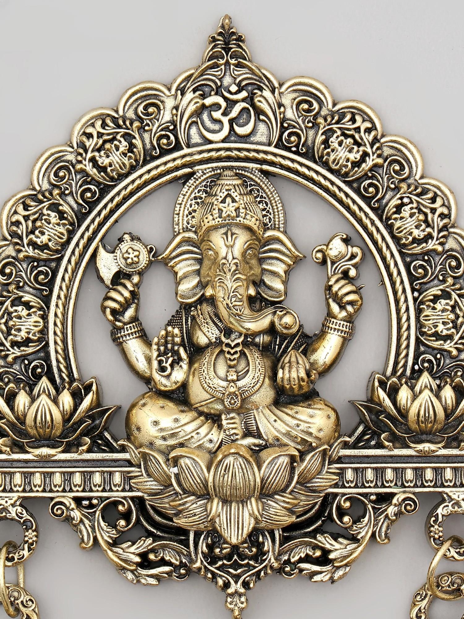 6" Small Superfine Lord Ganesha Wall Hanging Statue with Bells - 2