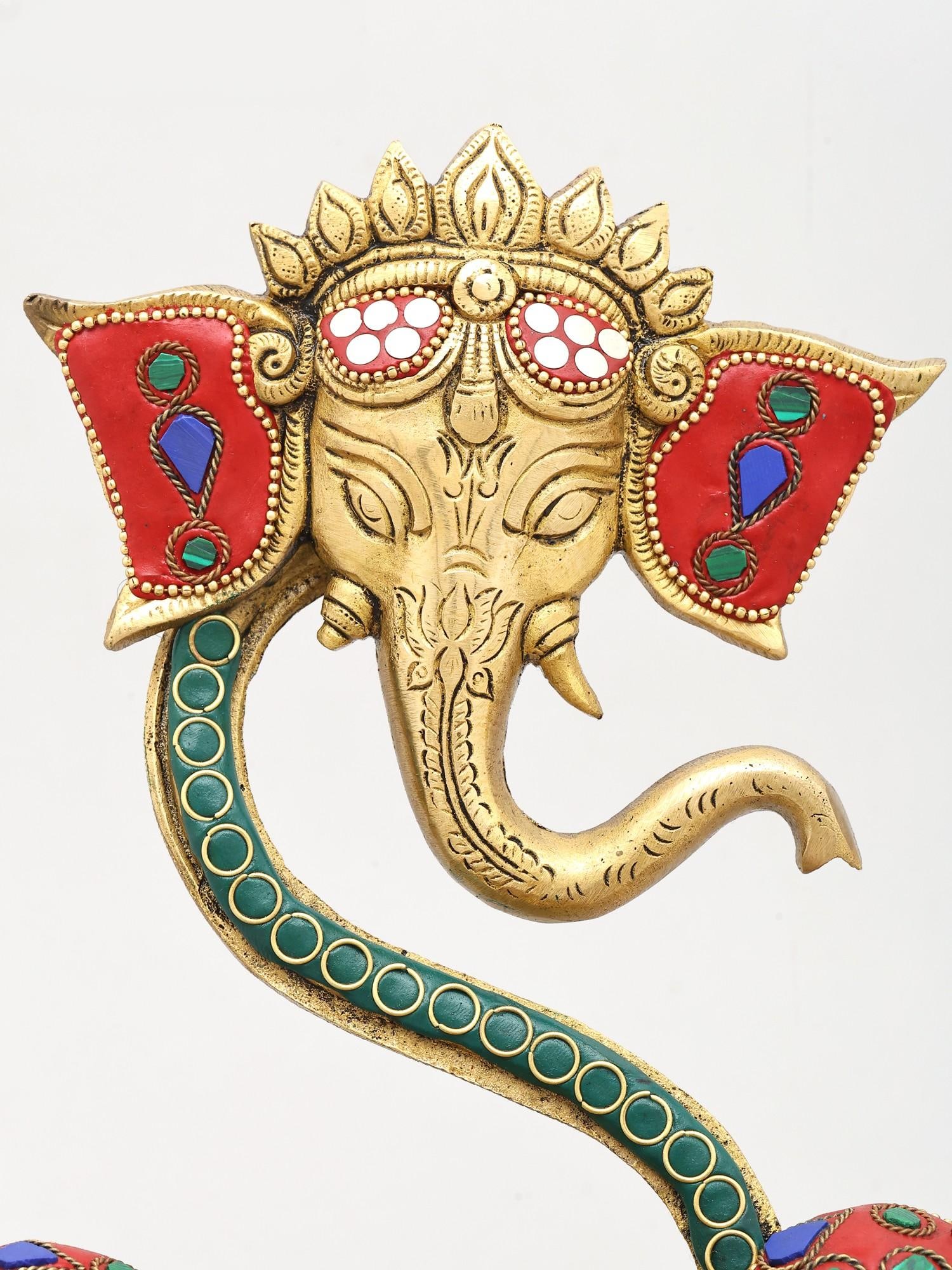 9" Ganesha Wick Lamp in Brass with Inlay Work | Handmade | Made in India - 2