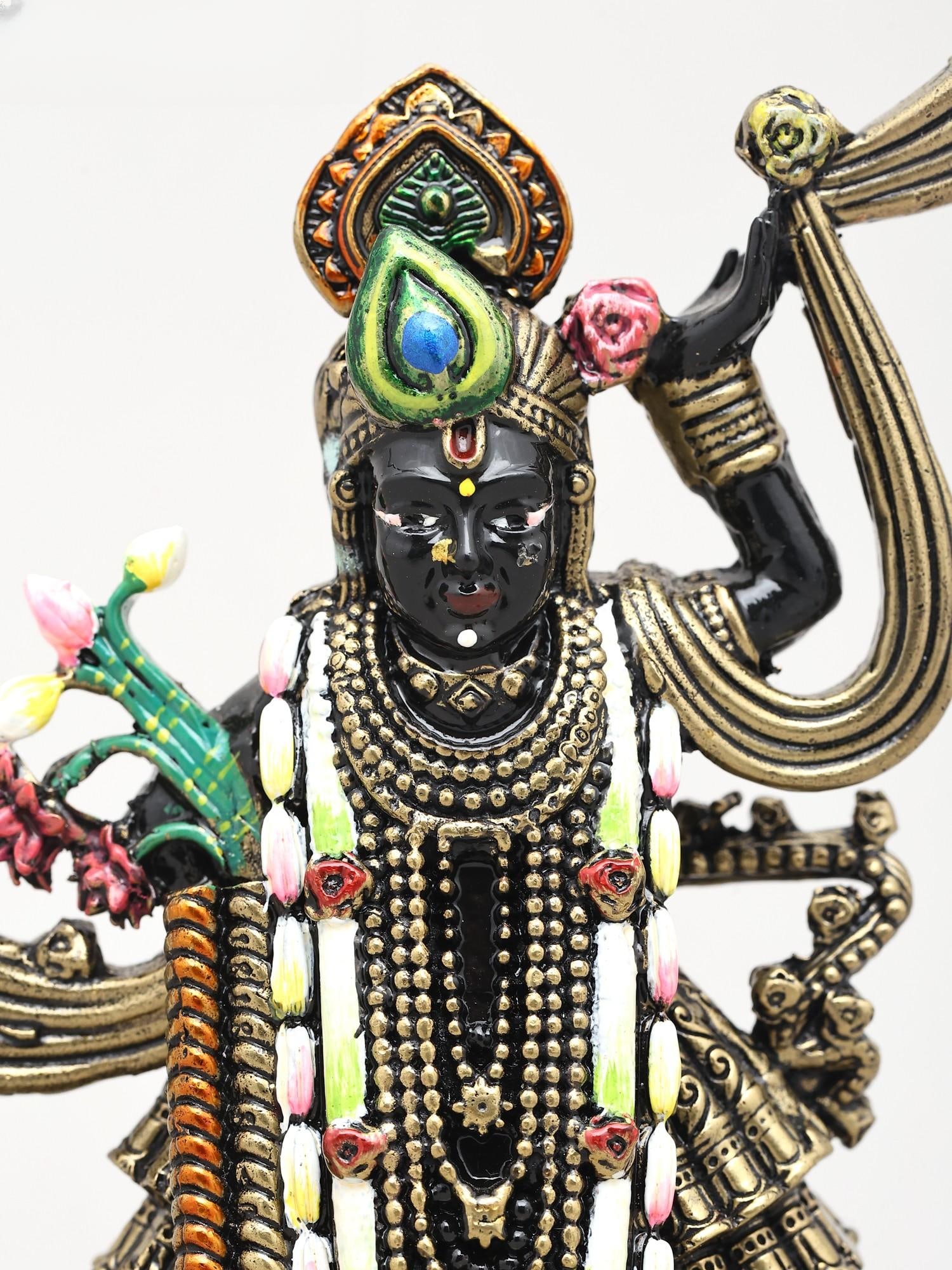 5" Small Blessings of Lord Krishna in Shrinathji Form | Brass Sculpture - 2