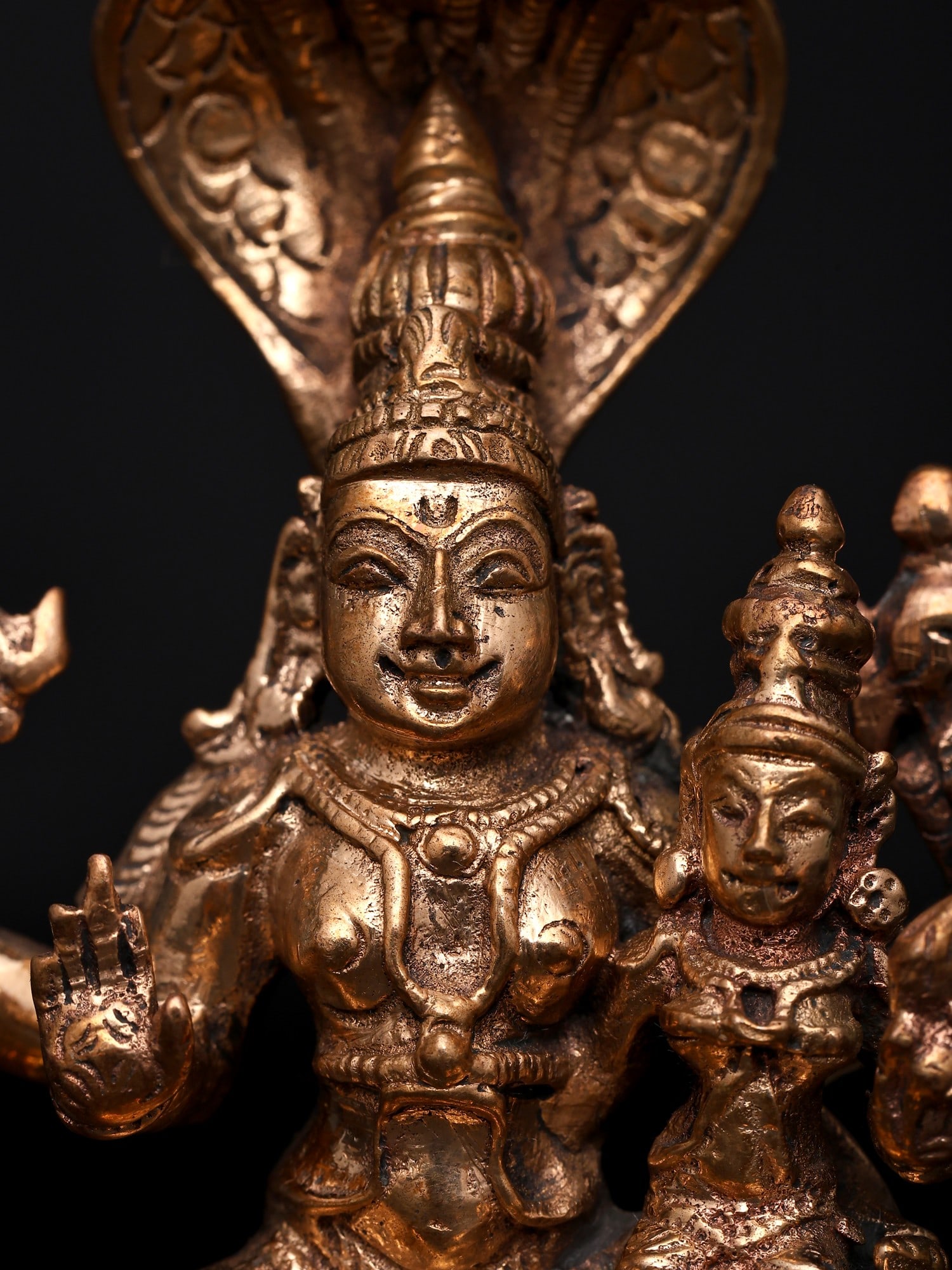 4" Small Lord Vishnu and Goddess Lakshmi Seated on Lotus | Bronze Statue | Made in India - 2