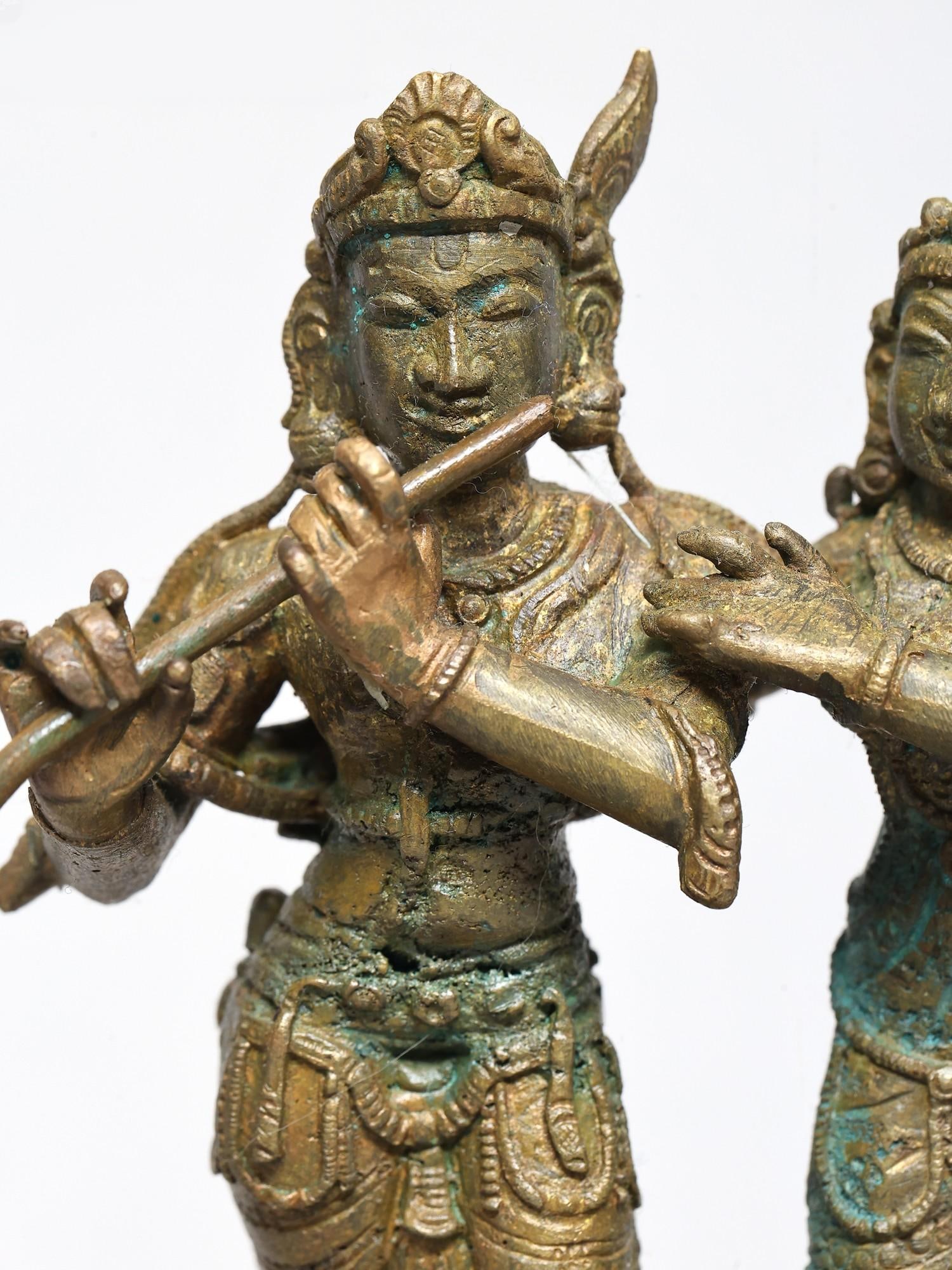 5" Small Radha and Krishna Standing on Lotus - The Divine Pair | Bronze Idol | Made in India - 2