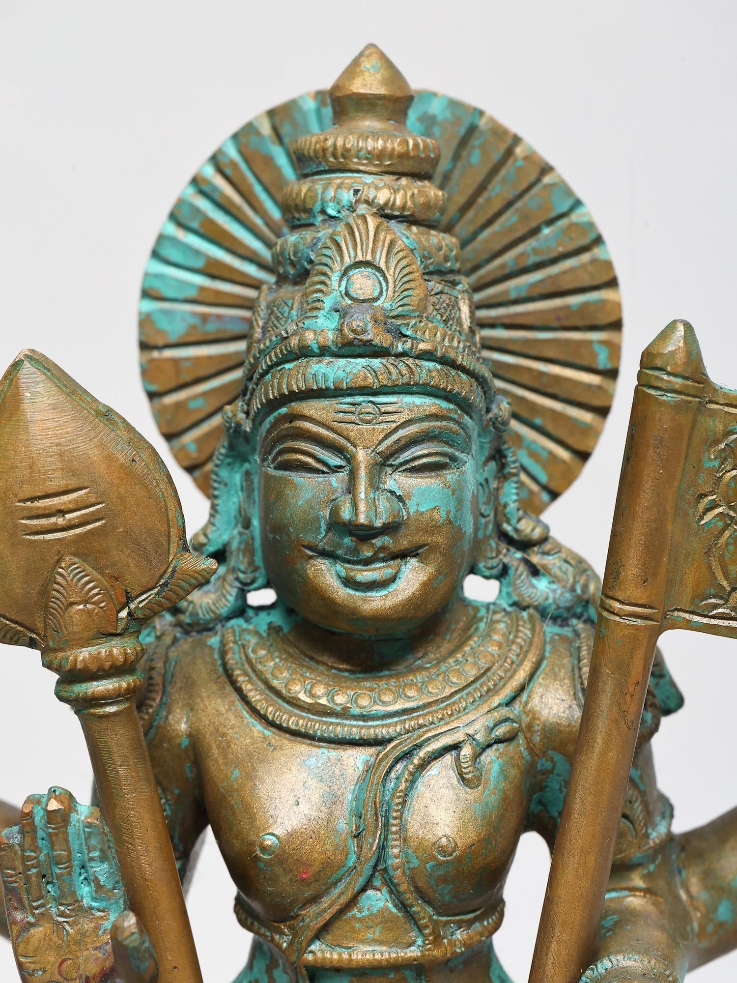 12" Four Armed Lord Murugan Swami (Kartikeya) with Vel and Peacock | Bronze Statue | Made in India - 2