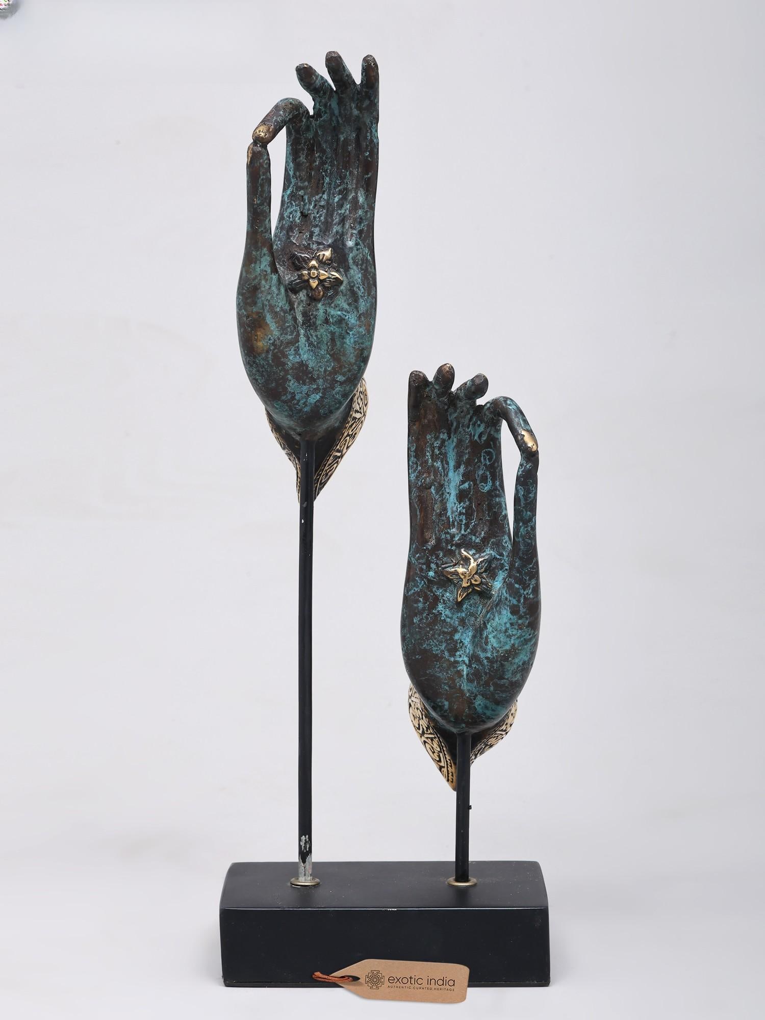 13" Buddha Hands in Abhaya and Varada Mudra | Buddhist Brass Statue (1 of 2)