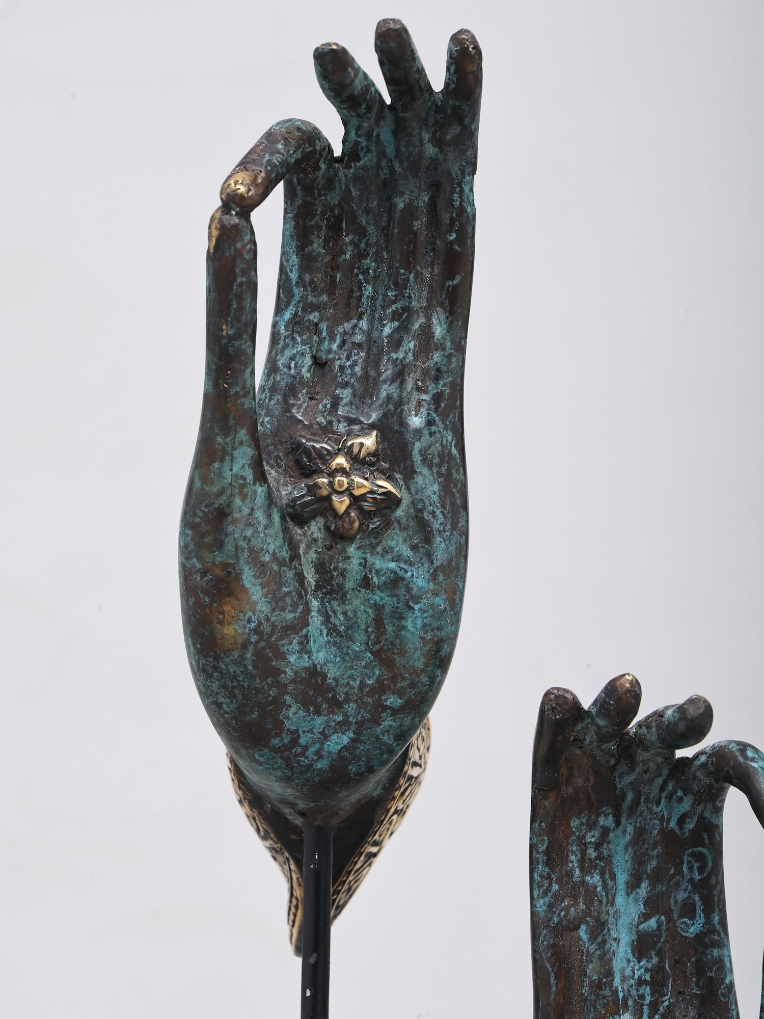 13" Buddha Hands in Abhaya and Varada Mudra | Buddhist Brass Statue - 2