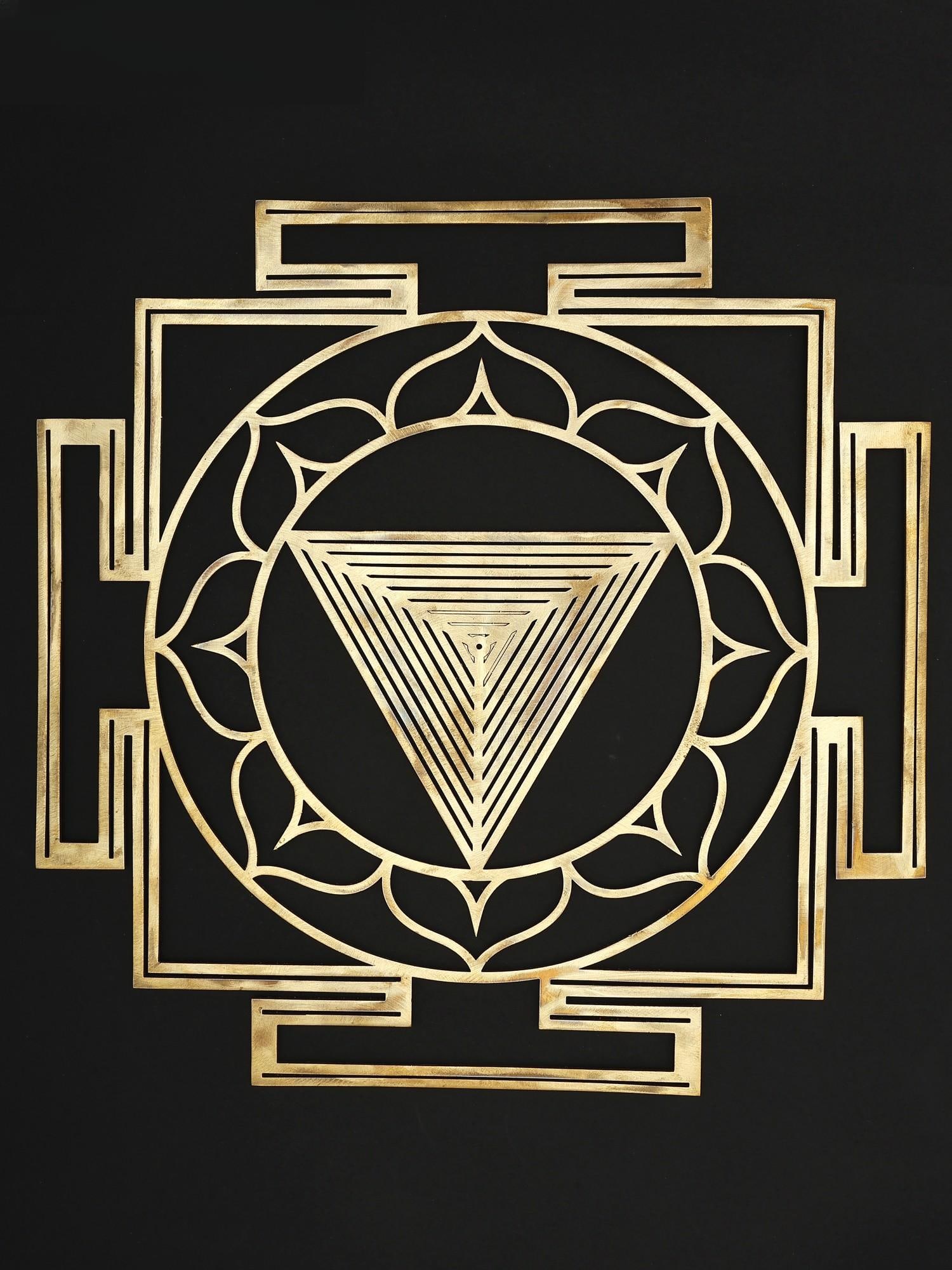 15" Tripura Bhairavi Yantra - for Remove Obstacles, Fears and Uncertainties | Brass Yantra | Wall: Embrace Divine Power: The Tripura Bhairavi Yantra Discover the profound spiritual significance and protective energies embodied in this exquisite Tripura Bhairavi Yantra. Crafted from lustrous brass, 