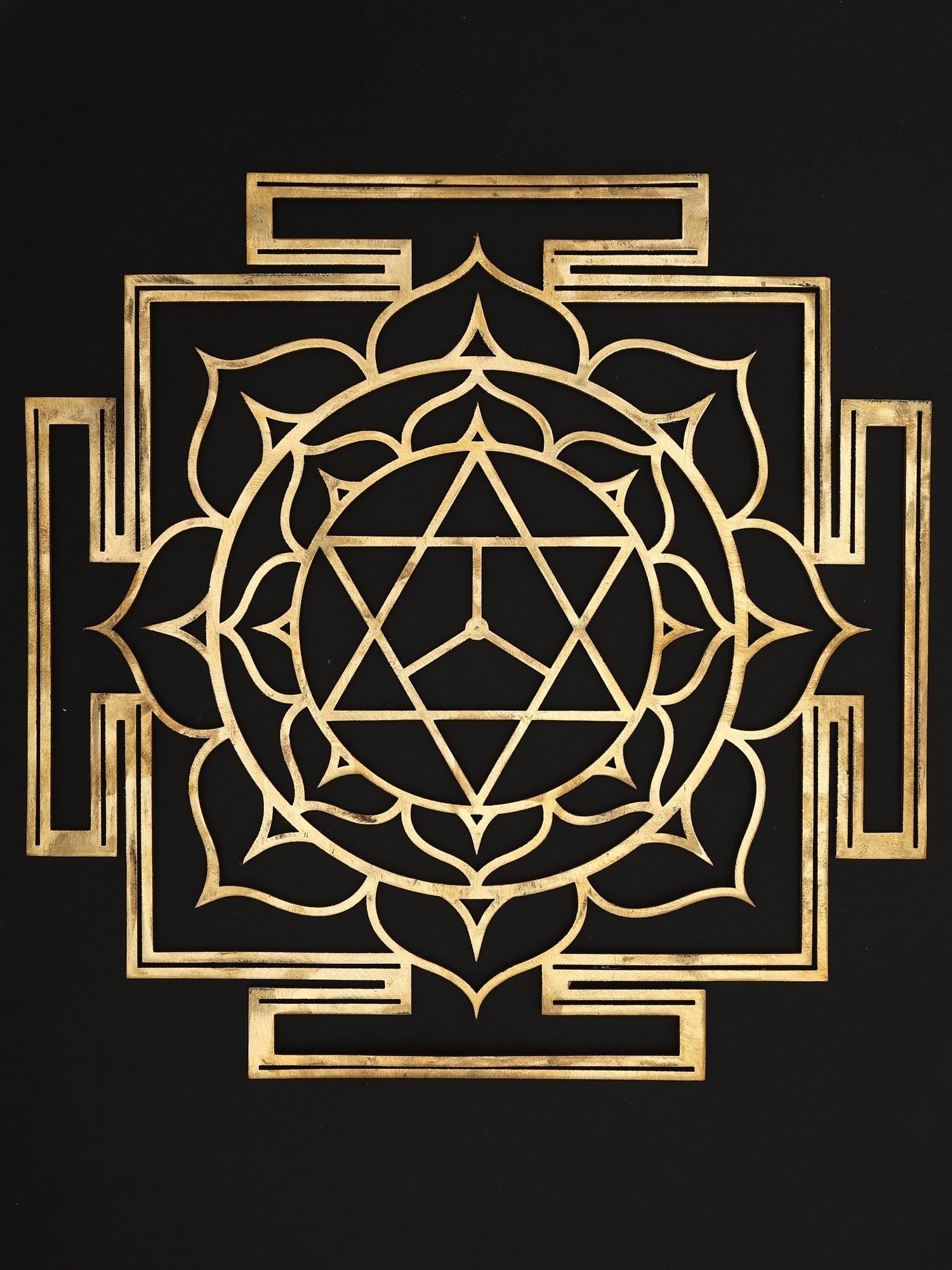 15" Kamalatmika Yantra - for Attract Wealth and Good Fortune | Brass Yantra | Wall Hanging: The Gateway to Abundance: The Kamalatmika Yantra Invite prosperity and good fortune into your life with this exquisite Kamalatmika Yantra, meticulously crafted from rich brass. This sacred geometric d
