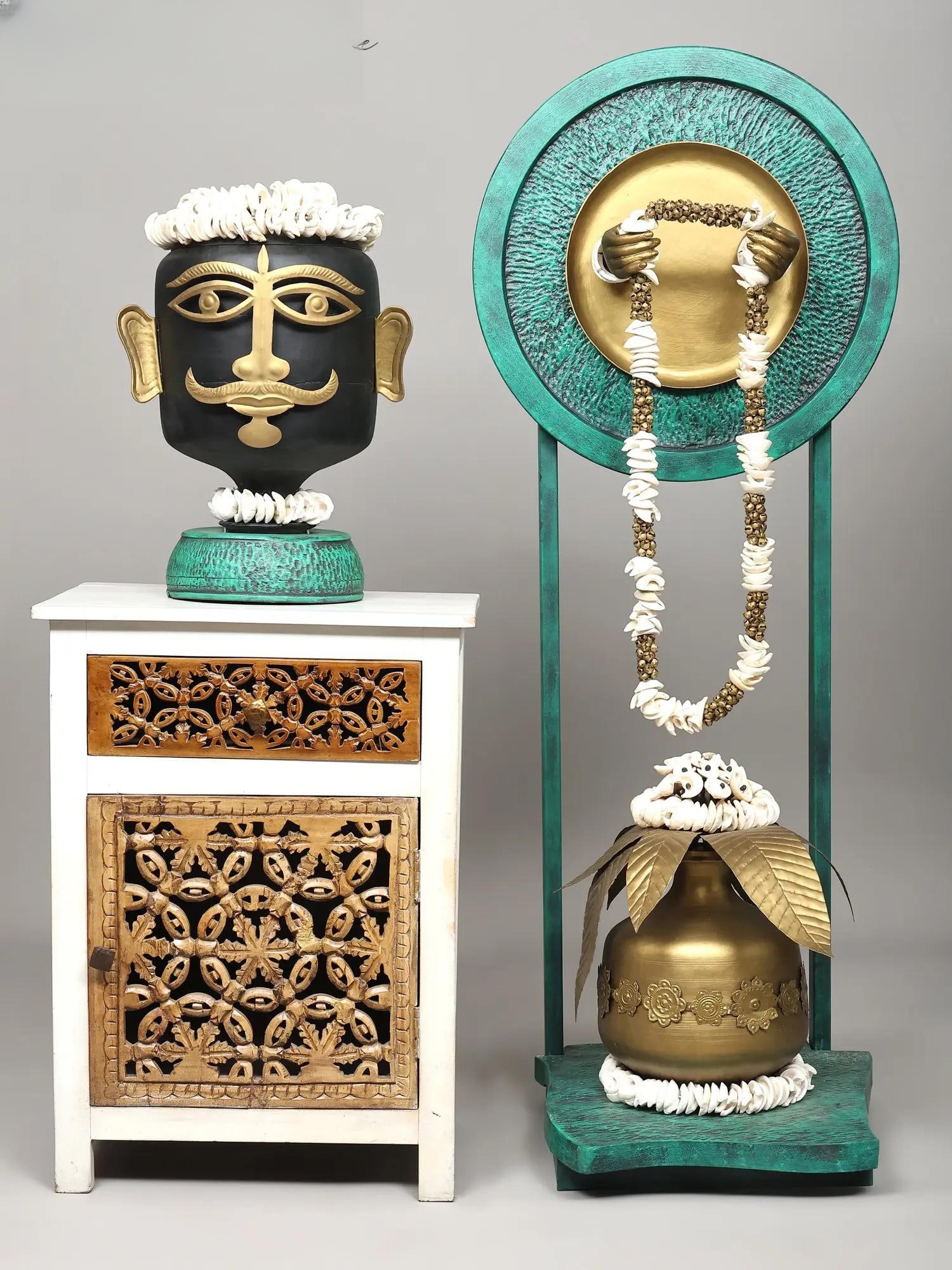 59" Divine Wedding of Lord Shiva and Shakti | Brass Sculpture | Made in India: A Celestial Union: The Divine Wedding of Shiva and Shakti This breathtaking sculpture captures the essence of the divine wedding of Lord Shiva and Shakti, a union that represents the fundamental