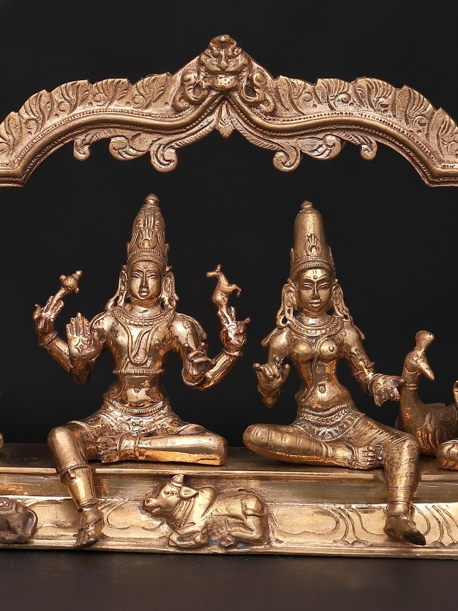 9" Lord Shiva Family Seated on Kirtimukha Throne | Bronze Statue | Made in India - 2