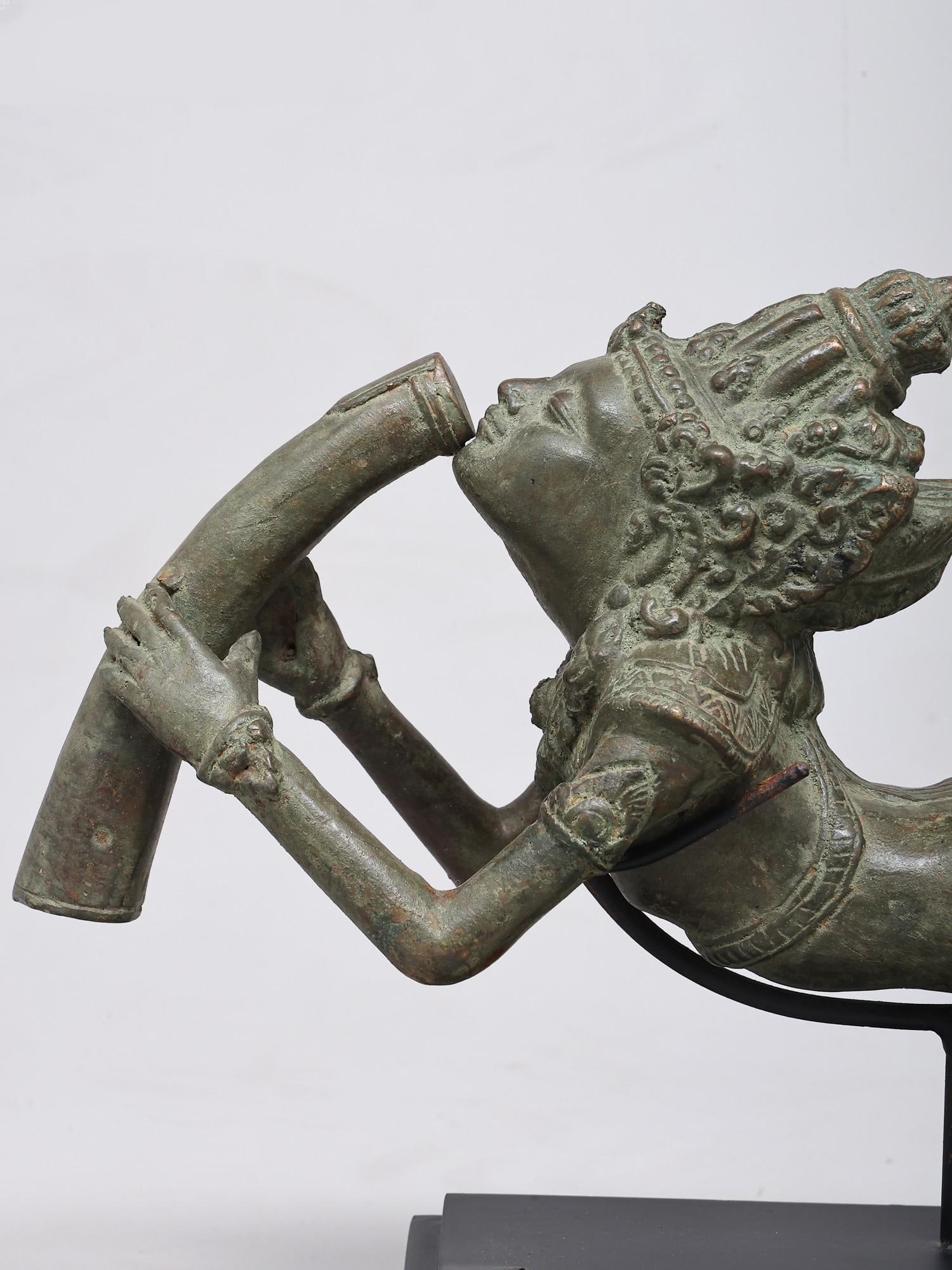 13" Opium Drinker | Brass Statue on Wood Base | Handmade - 2