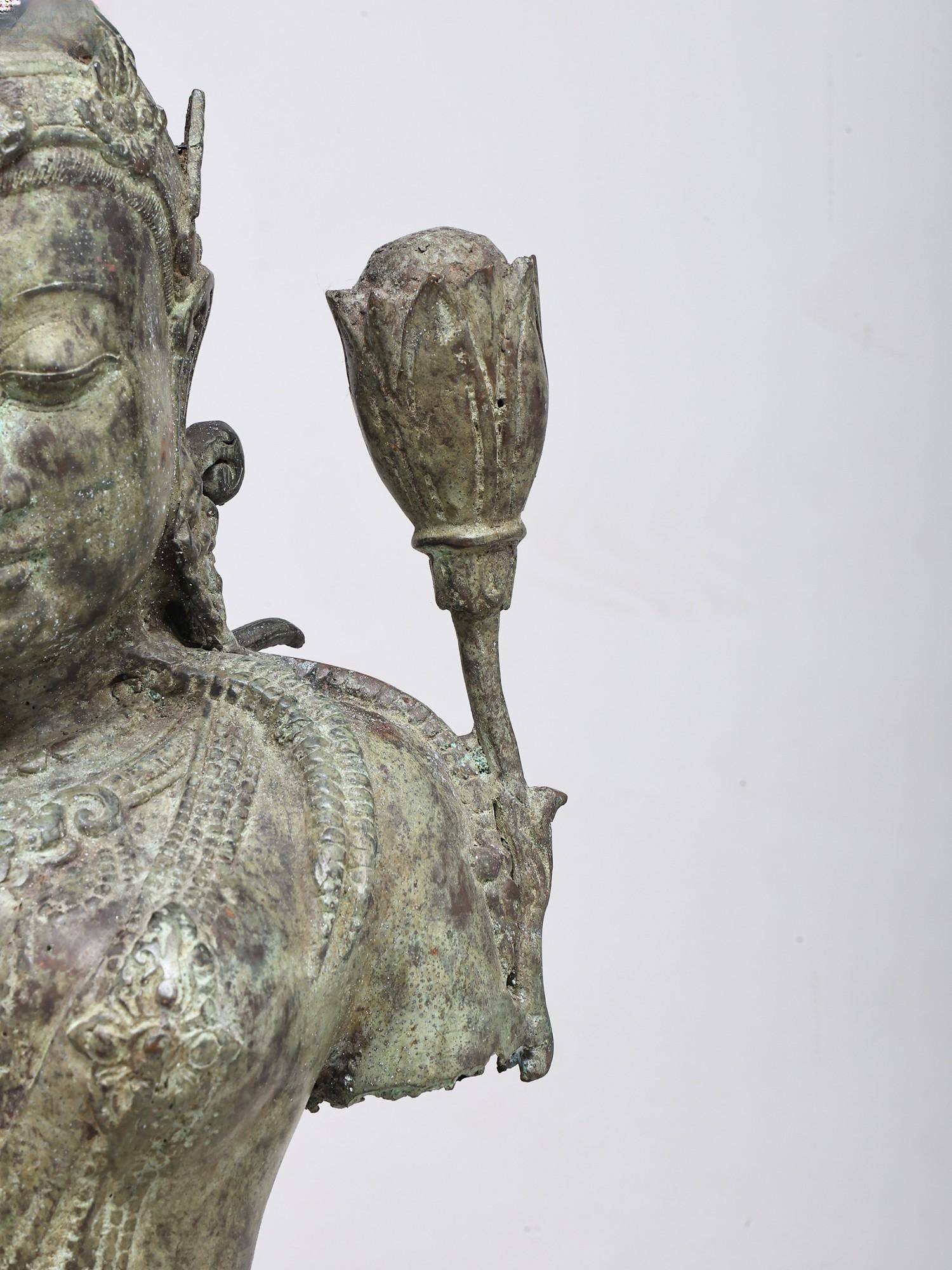 19" Goddess Tara Bust | Balinese Brass Statue - 2