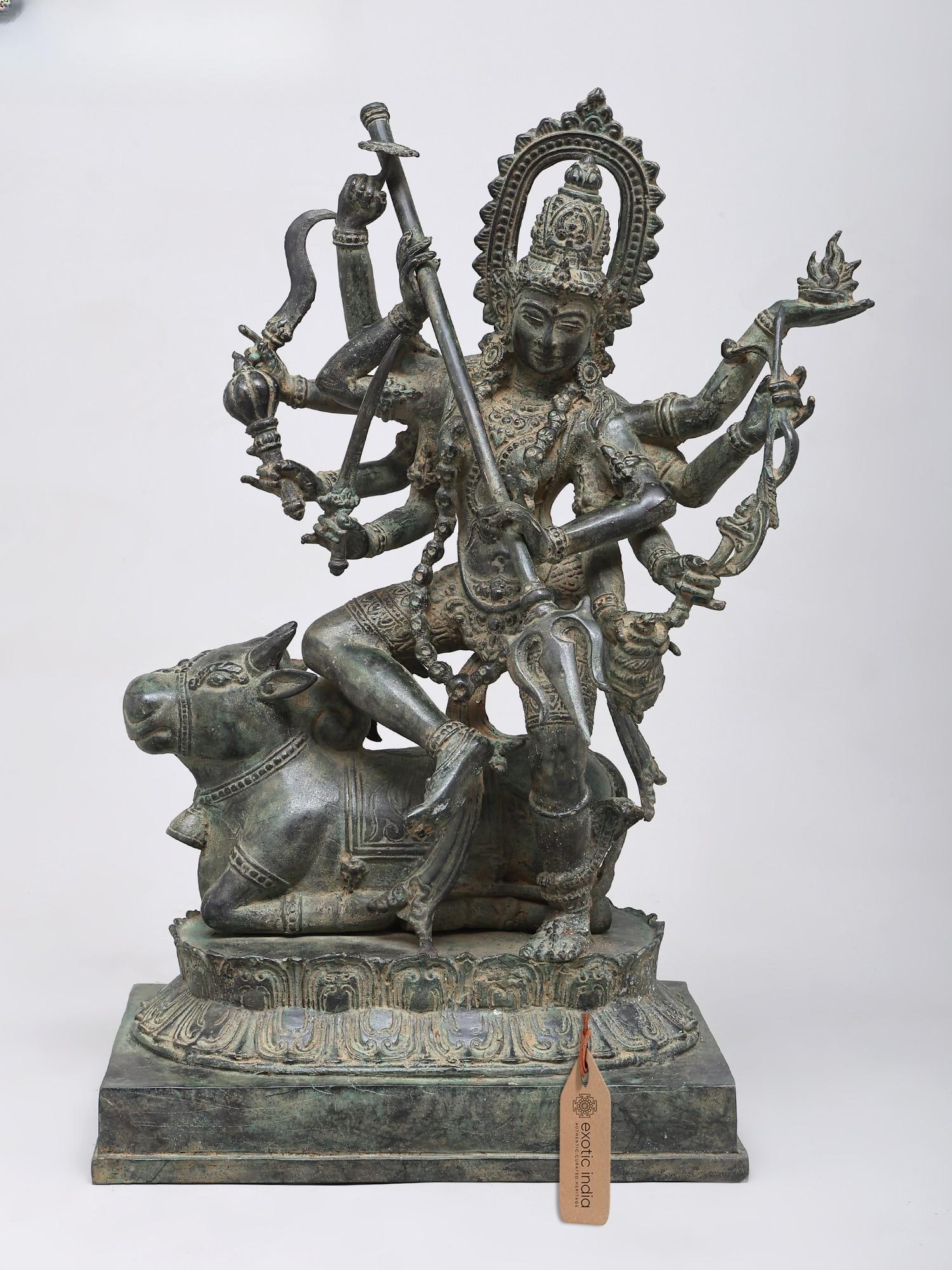 18" Adishakti Durga -The Embodiment of Supreme Energy | Brass Statue: The Ferocious Protector: A Vision of Adishakti Durga This magnificent brass statue captures the divine essence of Adishakti Durga, the primordial feminine energy and the supreme mother goddess in Hind