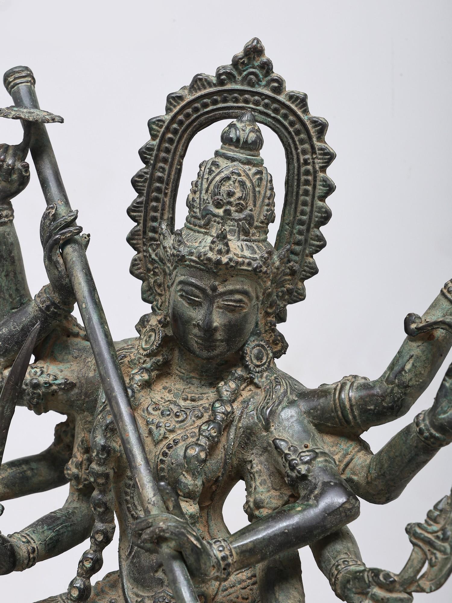 18" Adishakti Durga -The Embodiment of Supreme Energy | Brass Statue - 2