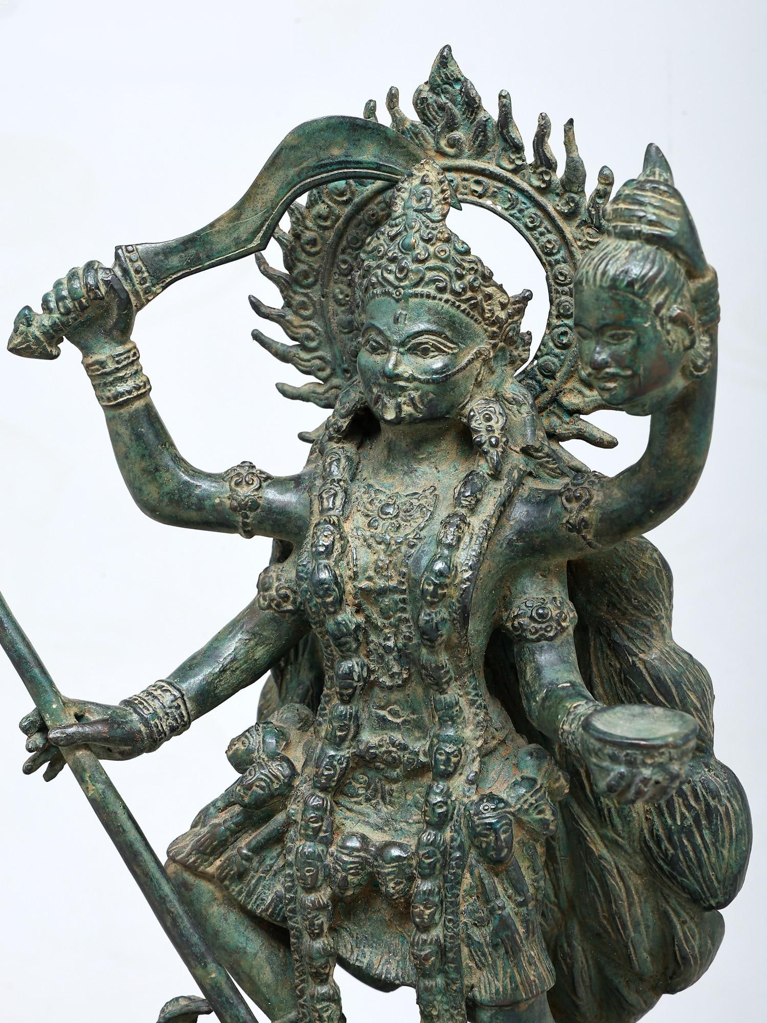 16" Goddess Kali Standing on Lord Shiva | Brass Statue - 2