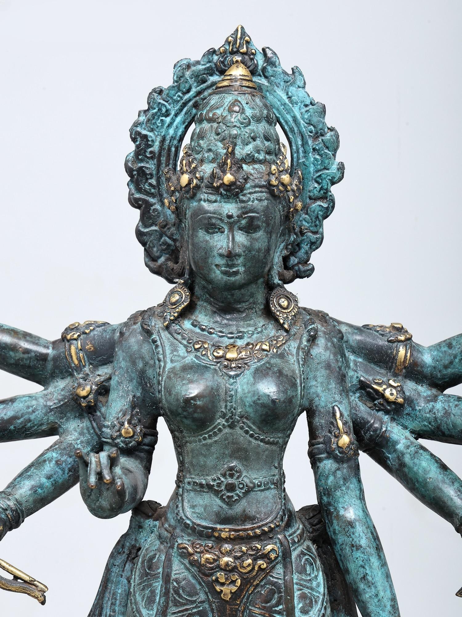 22" Goddess Parvati Transforming into Goddess Durga | Brass Statue - 2