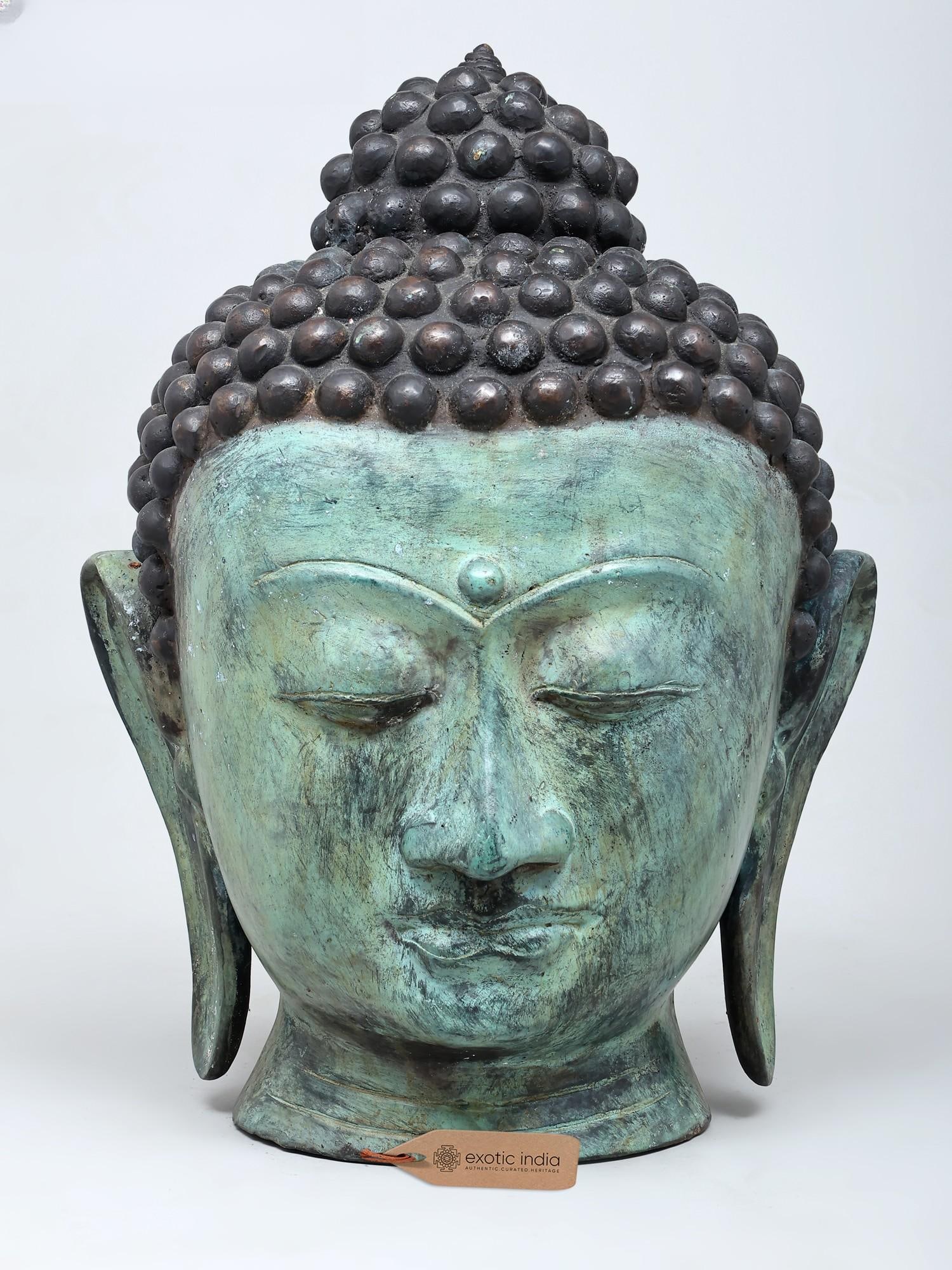 19" Lord Buddha Head | Brass Statue: Embrace Serenity and Wisdom This magnificent brass head of Lord Buddha is a testament to the enduring power of spiritual art and a symbol of profound peace. Crafted using the ancient and intricate