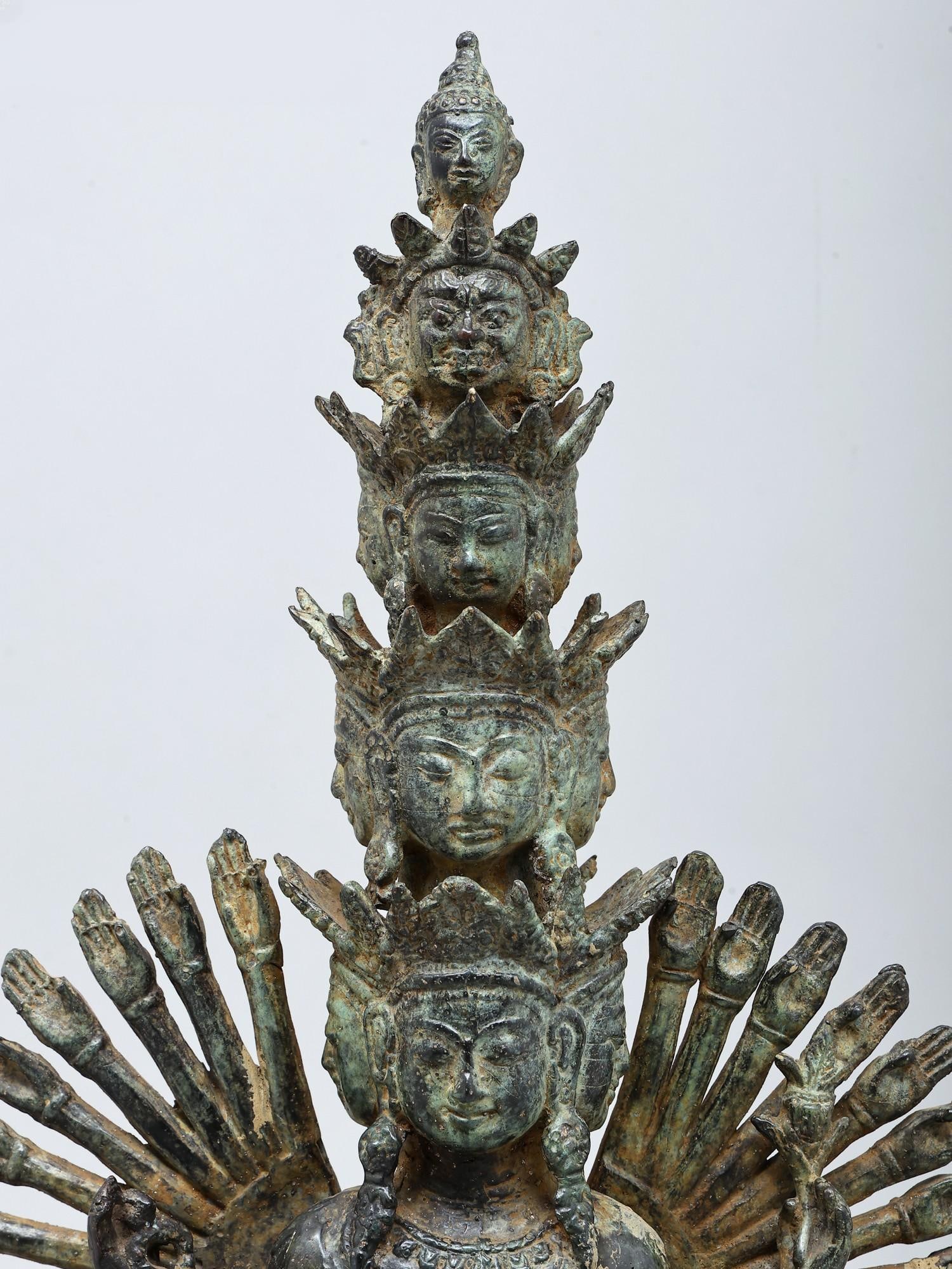 19" Eleven- Headed Thousand-Armed Avalokiteshvara | Buddhist Brass Statue - 2