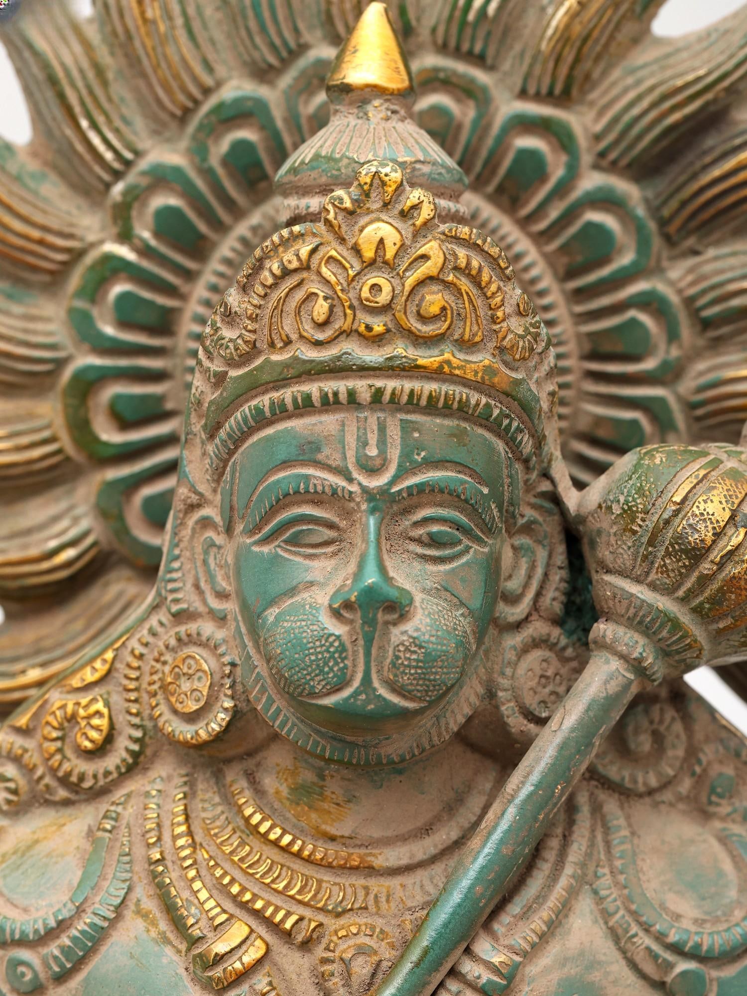 9" Lord Hanuman Bust on Pedestal with Mace | Brass Statue | Made in India - 2