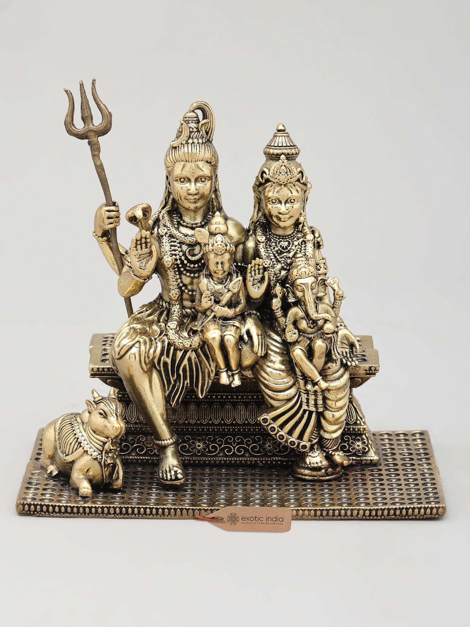 4" Small Superfine Shiva Family | Brass Statue: The Divine Family of Mount Kailash Bring the divine presence of Lord Shiva, Goddess Parvati, and their beloved sons, Ganesha and Kartikeya, into your home with this exquisite brass statue. This master