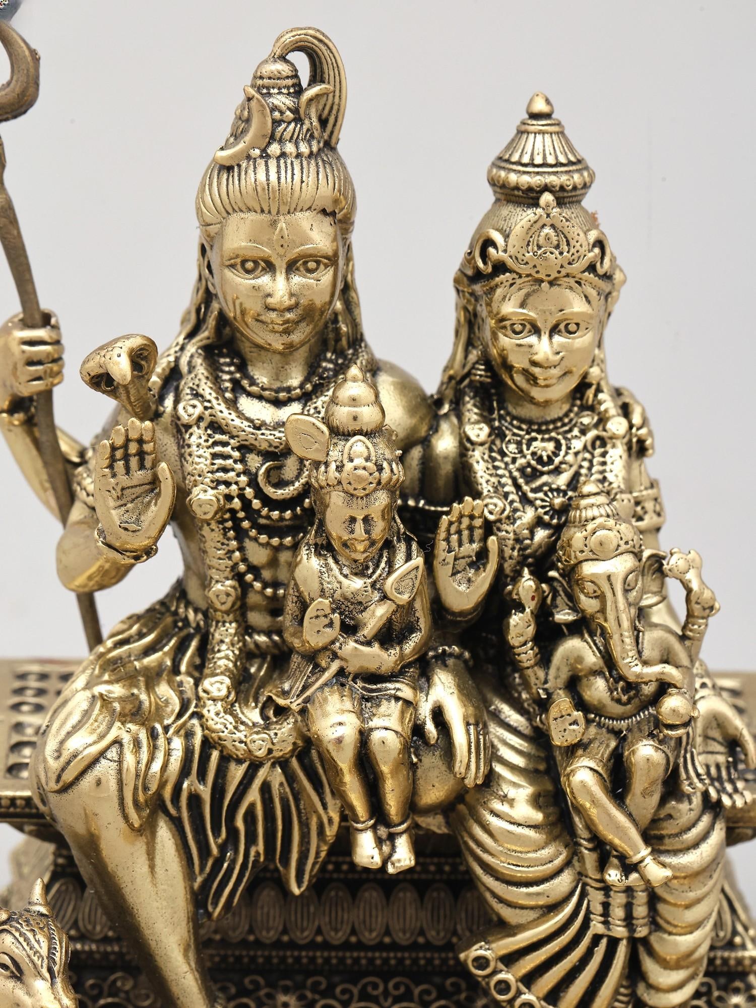 4" Small Superfine Shiva Family | Brass Statue - 2