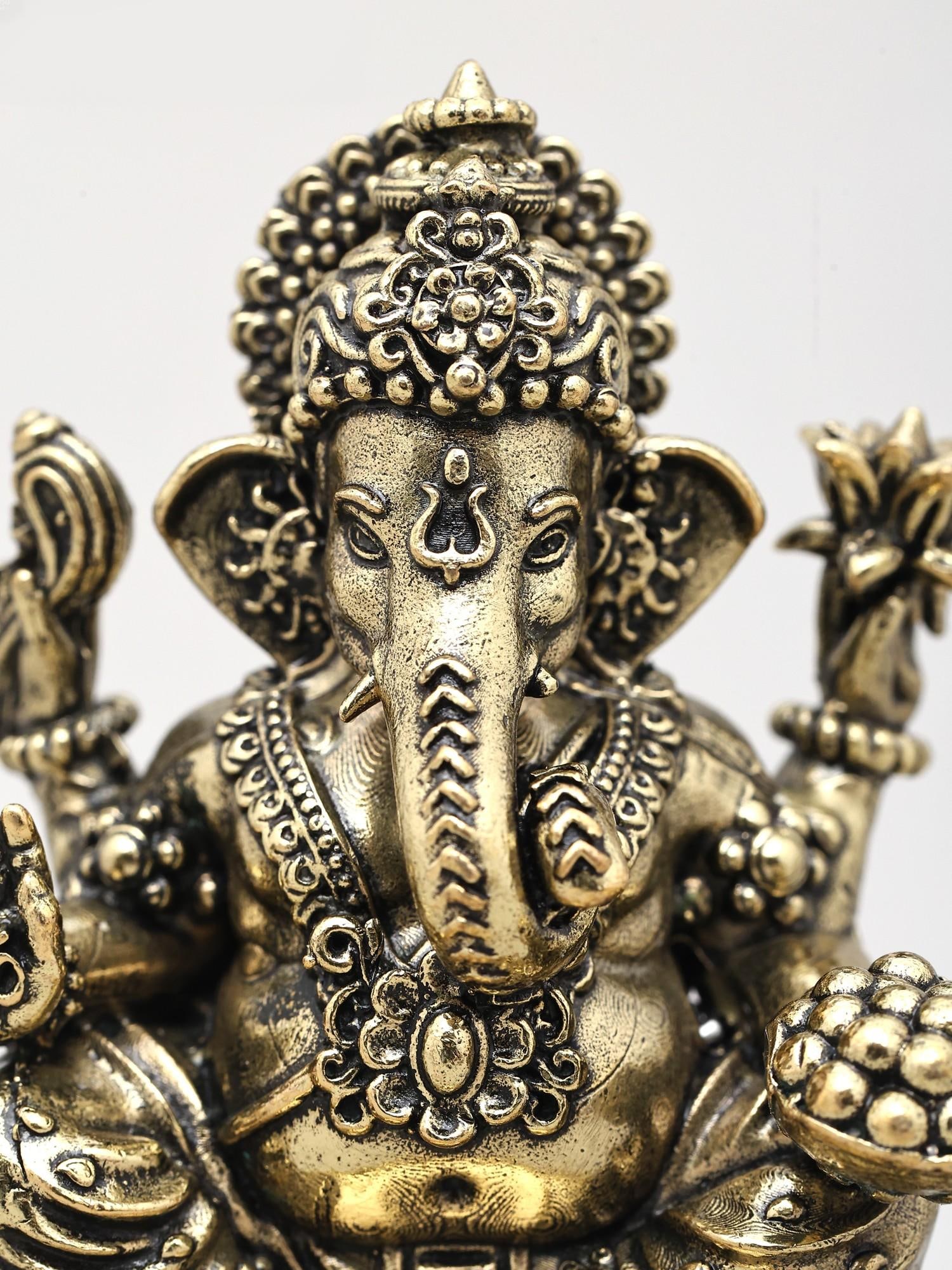 3" Small Superfine Four Armed Blessing Lord Ganesha | Brass Statue - 2