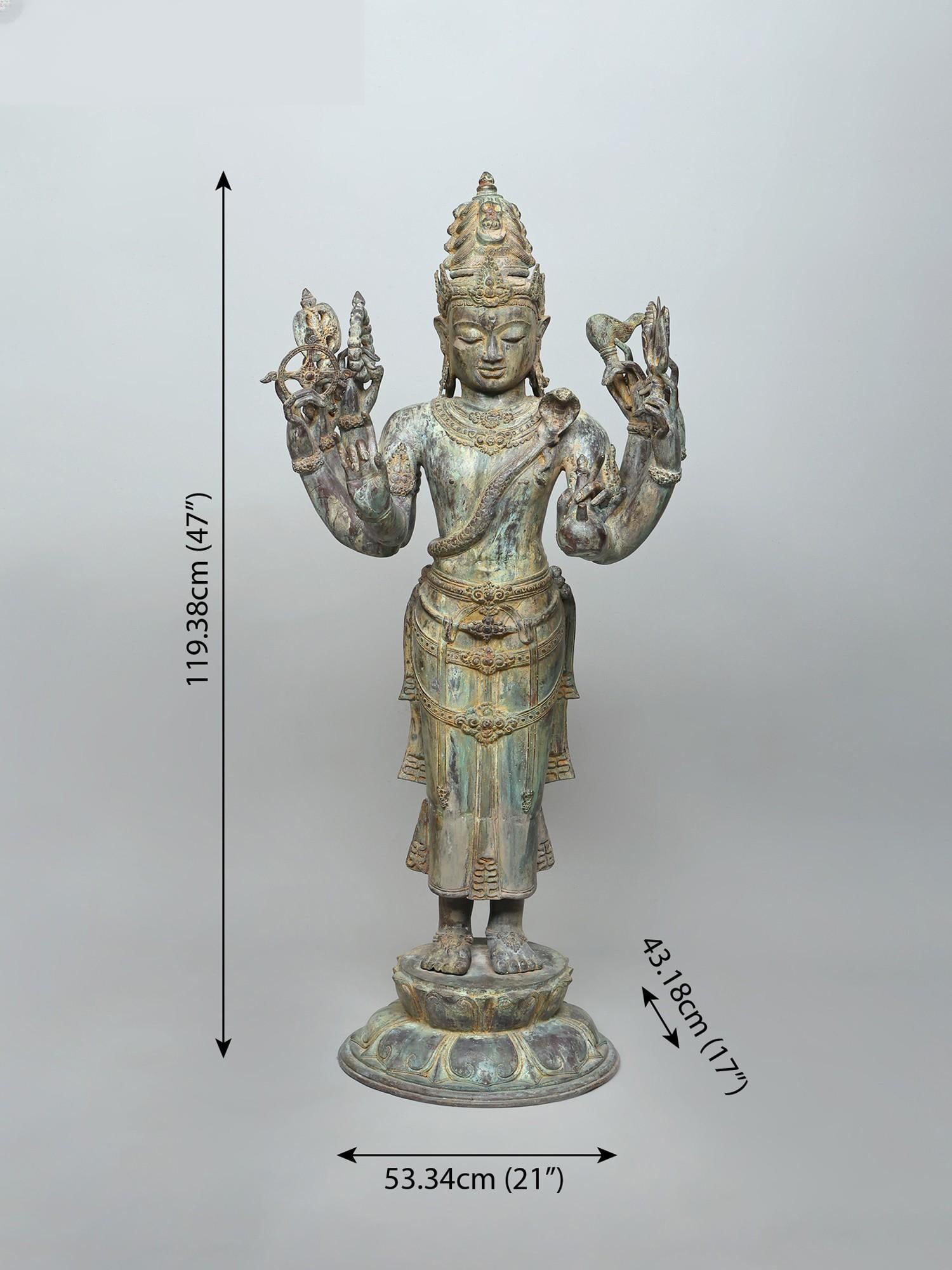 47" Large Standing Eight Armed Lord Shiva | Brass Statue - 2