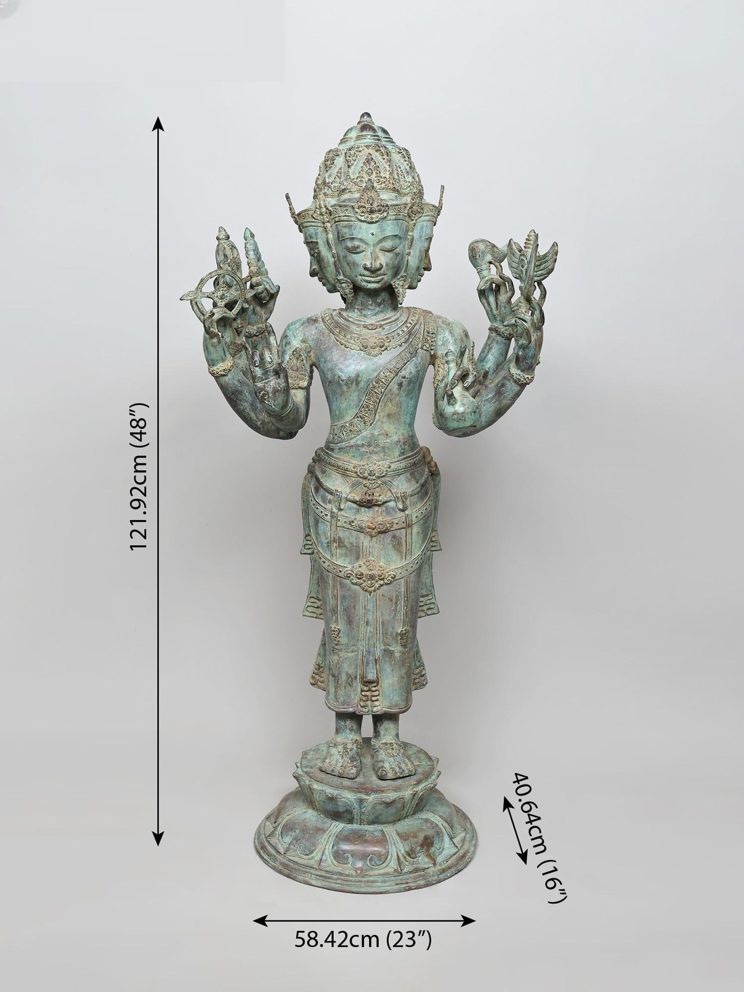 48" Large Majestic Eight-Armed Four-Faced Standing Lord Brahma | Brass Statue - 2