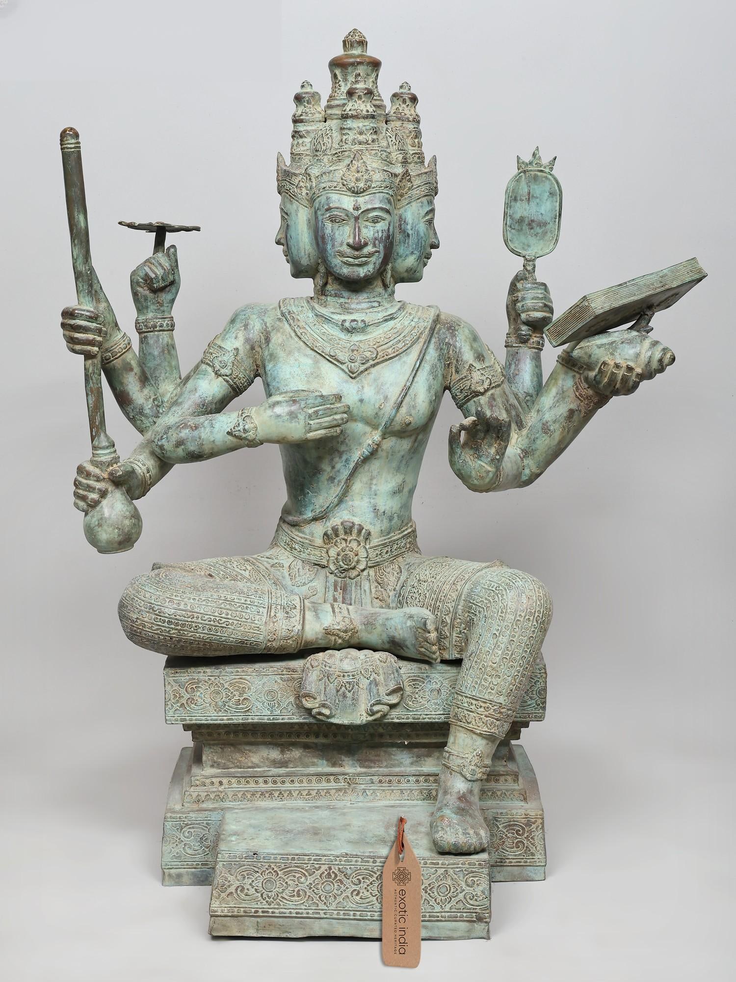 41" Large Lord Brahma - The Creator of The Universe | Brass Statue: The Divine Architect: A Majestic Brass Effigy of Lord Brahma Embrace the profound energy of creation with this awe-inspiring, large-scale brass statue of Lord Brahma, the primordial architect of the u