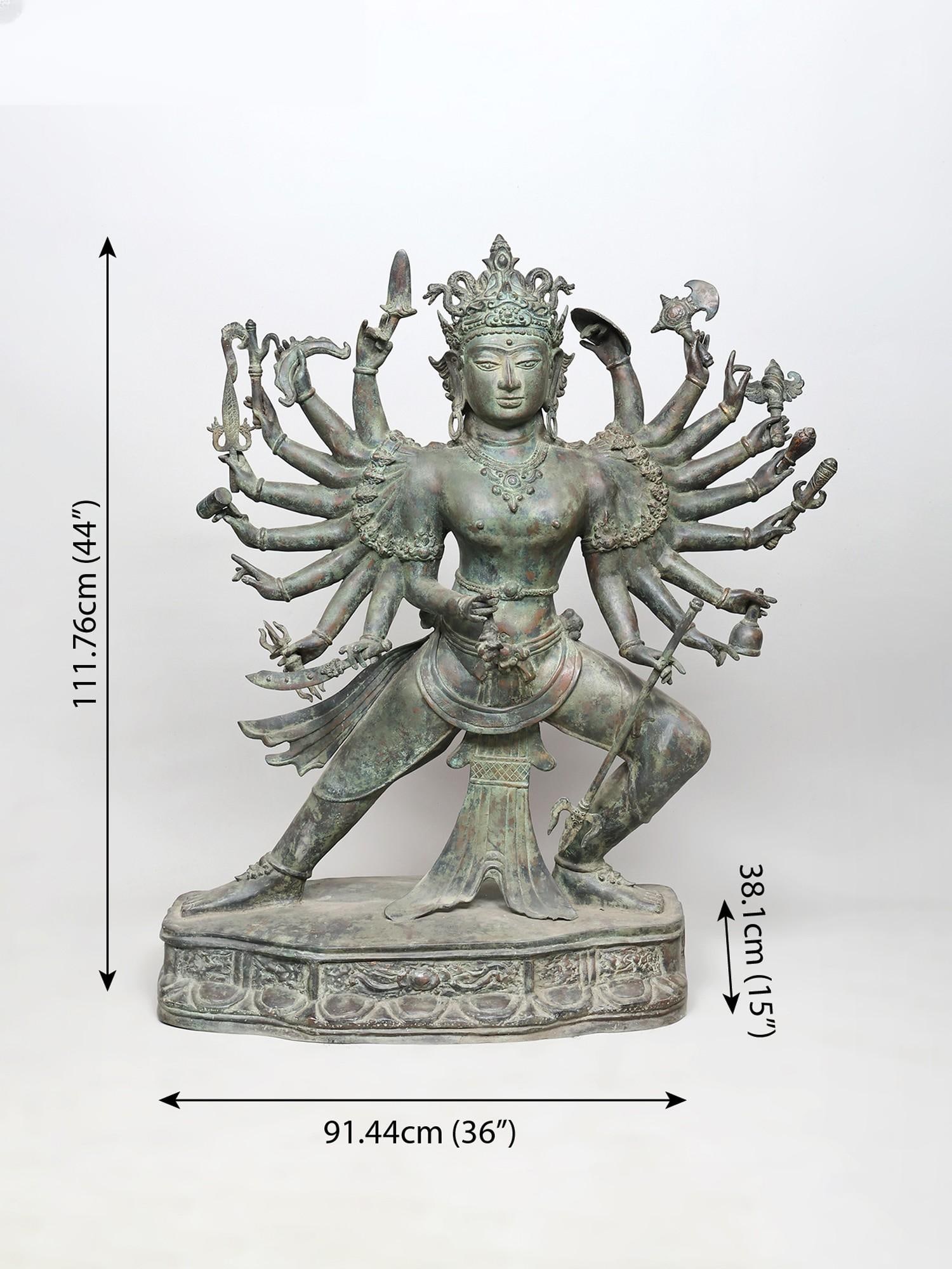 44" Large Eighteen Armed Tibetan Buddhist Deity Hevajra | Brass Statue - 2