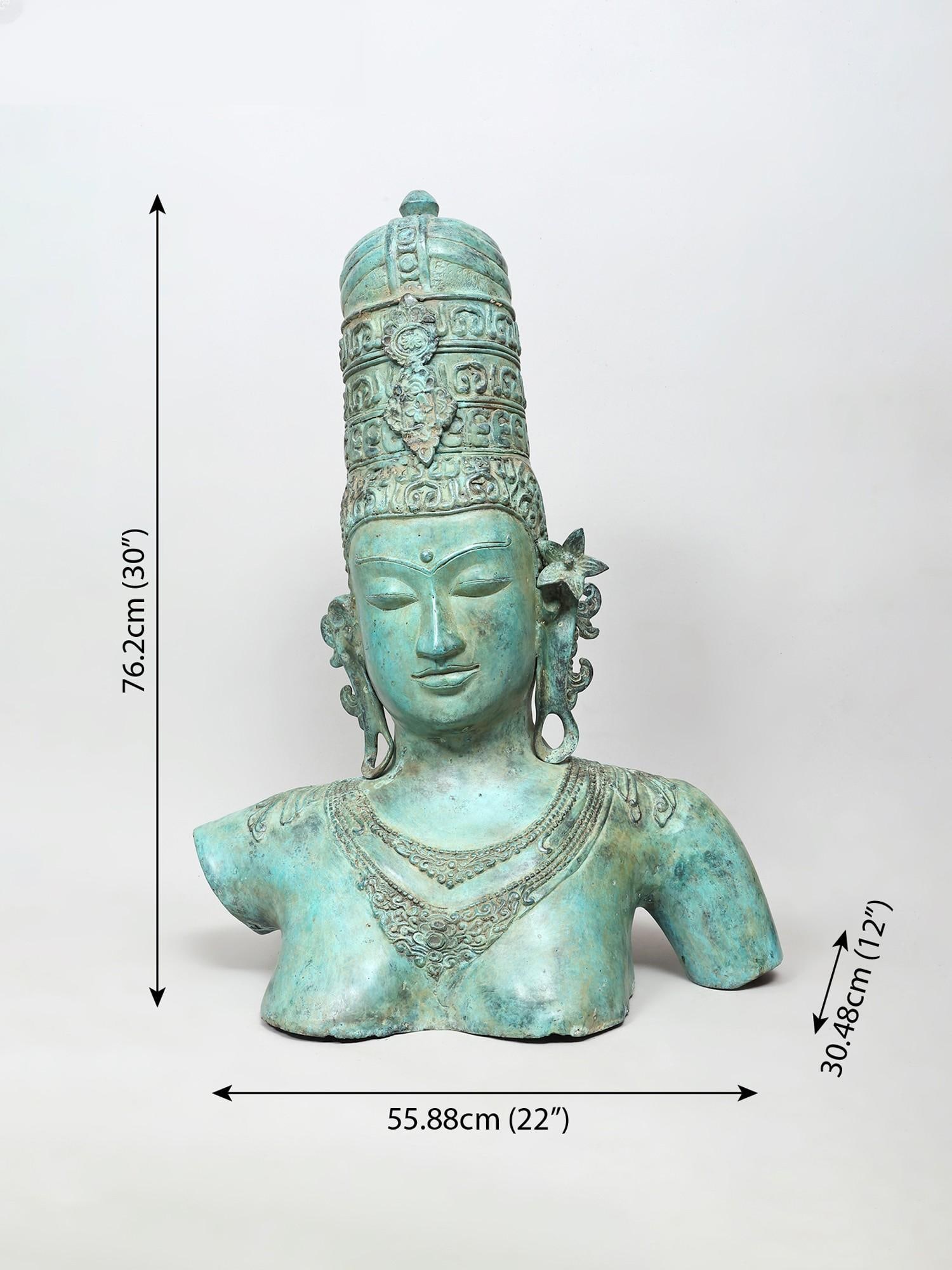 30" Large Goddess Parvati Bust | Brass Idol - 2
