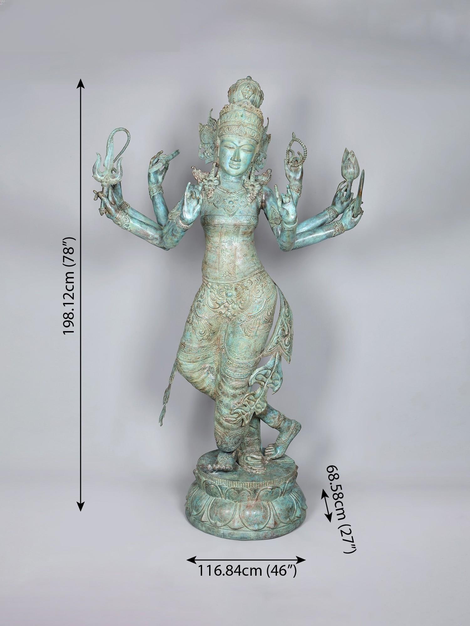 78" Huge Eight Armed Dancing Goddess Tara - Embodiment of Enlightened Grace | Brass Statue - 2