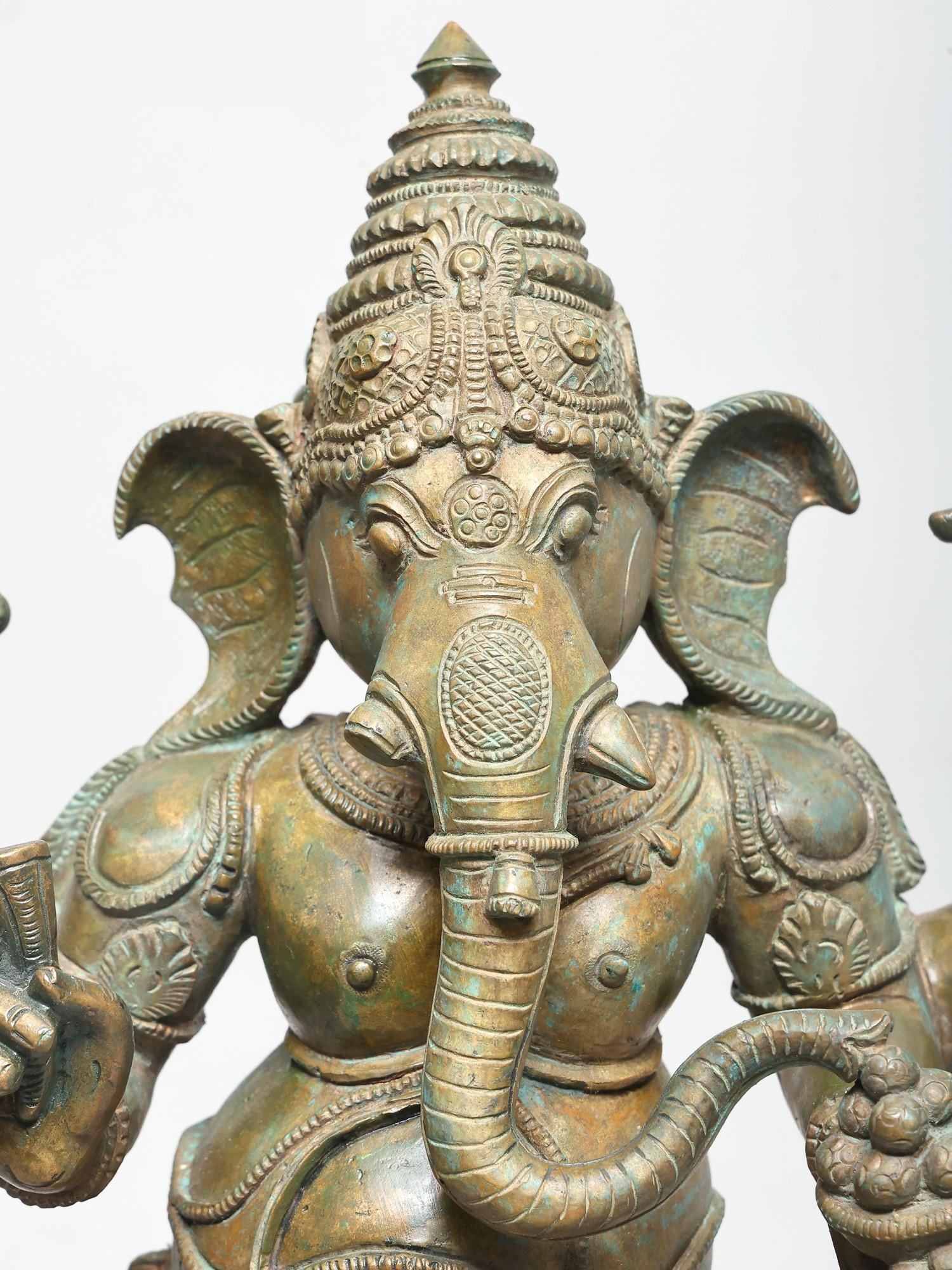 20" Standing Four Armed Lord Ganesha | Madhuchista Vidhana (Lost-Wax) | Panchaloha Bronze from - 2