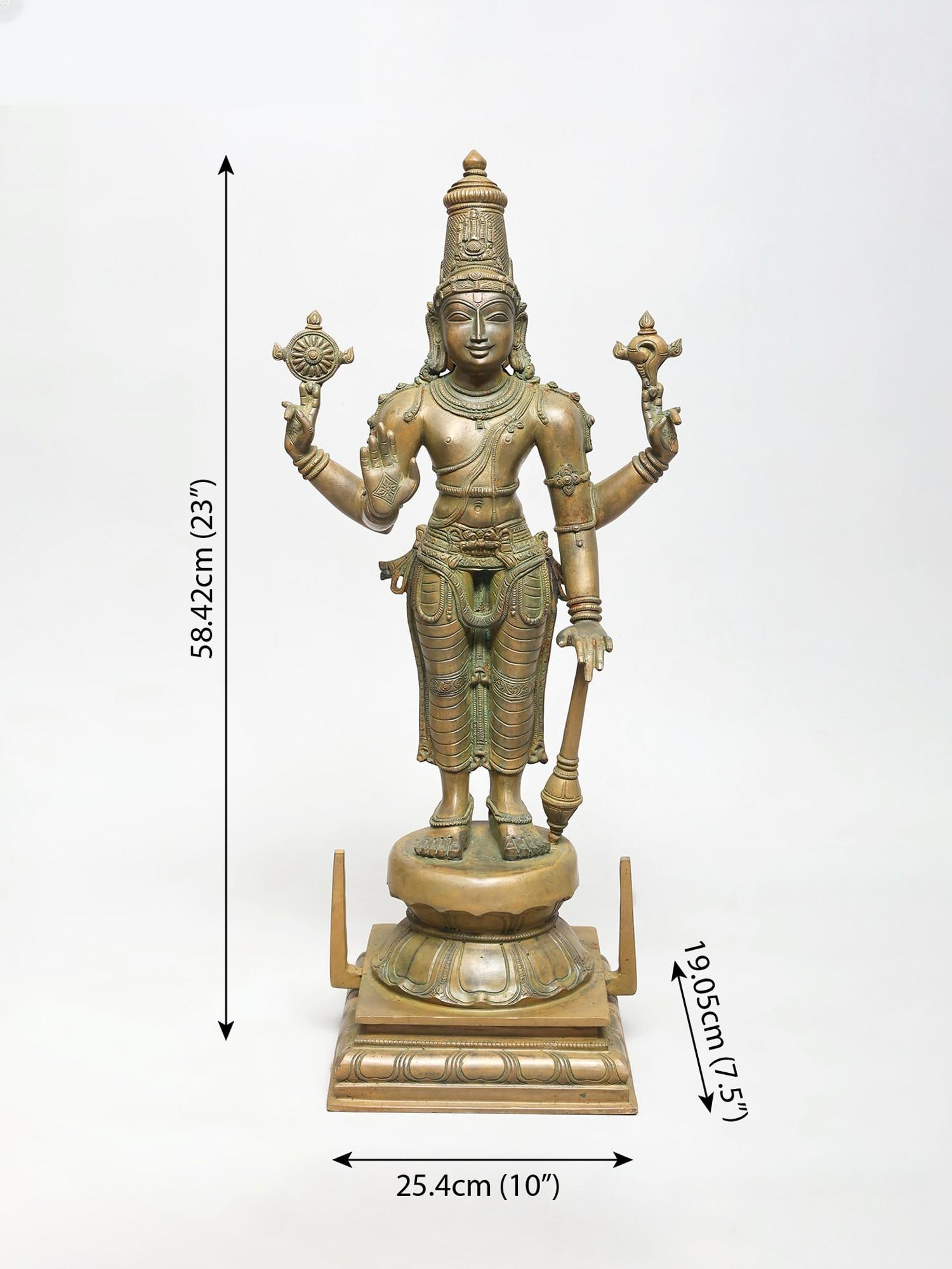 23" Four Armed Standing Lord Vishnu | Madhuchista Vidhana (Lost-Wax) | Panchaloha Bronze from - 2