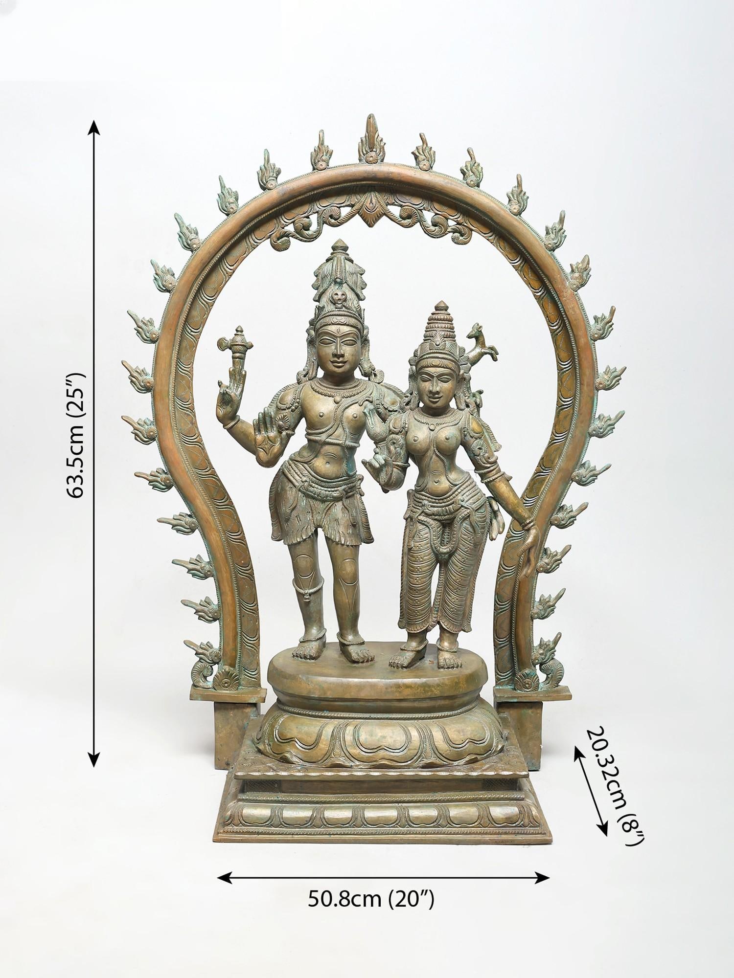 25" Standing Shiva Parvati with Arch | Madhuchista Vidhana (Lost-Wax) | Panchaloha Bronze from - 2