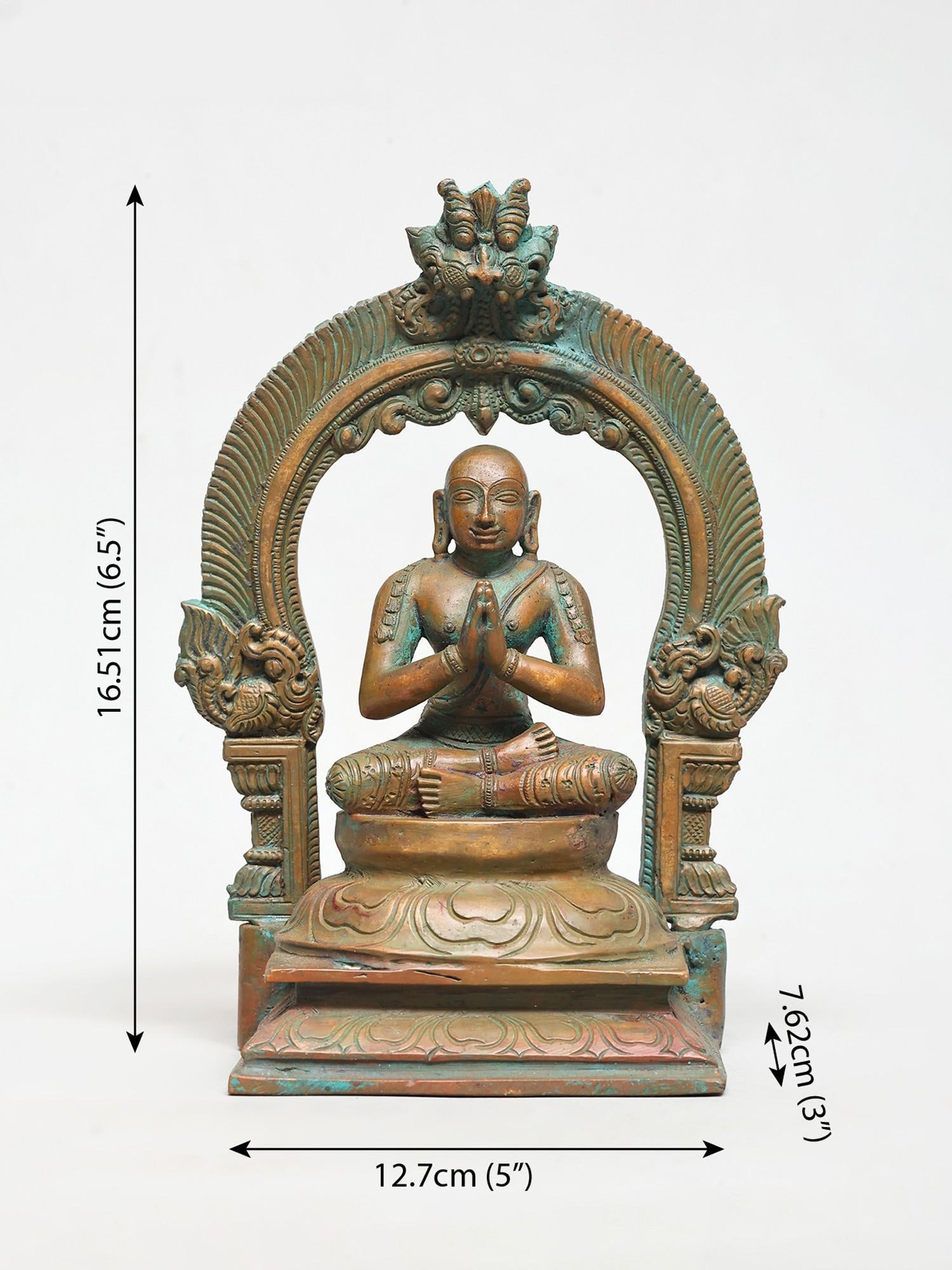 6" Small Guru Ramanujacharya | Madhuchista Vidhana (Lost-Wax) | Panchaloha Bronze from Swamimalai - 2
