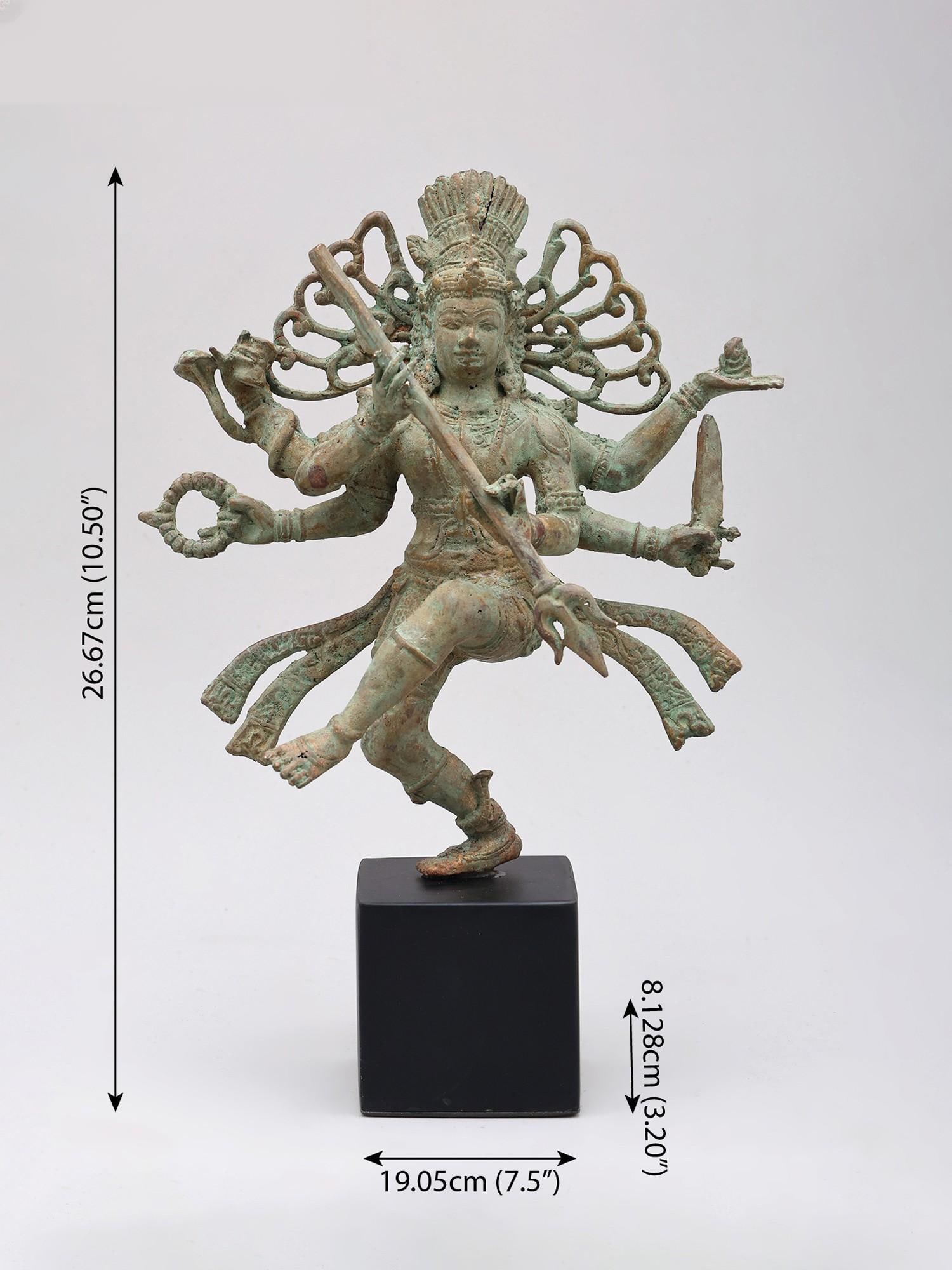 10" Dancing Lord Shiva (Nataraja) | Brass Statue on Wood Base - 2