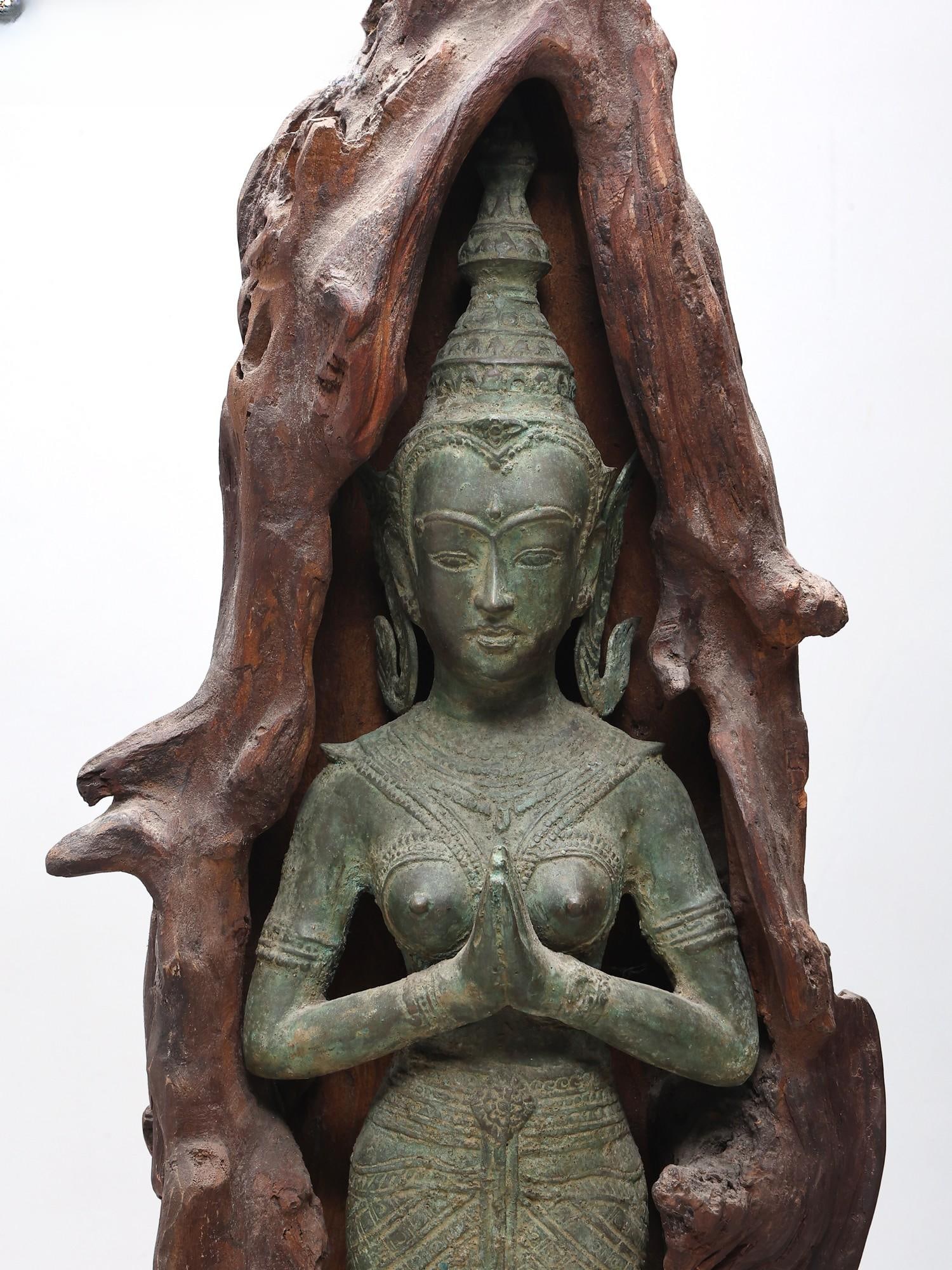 39" Sacred Namaste Lady in Natural Wood Frame - 2
