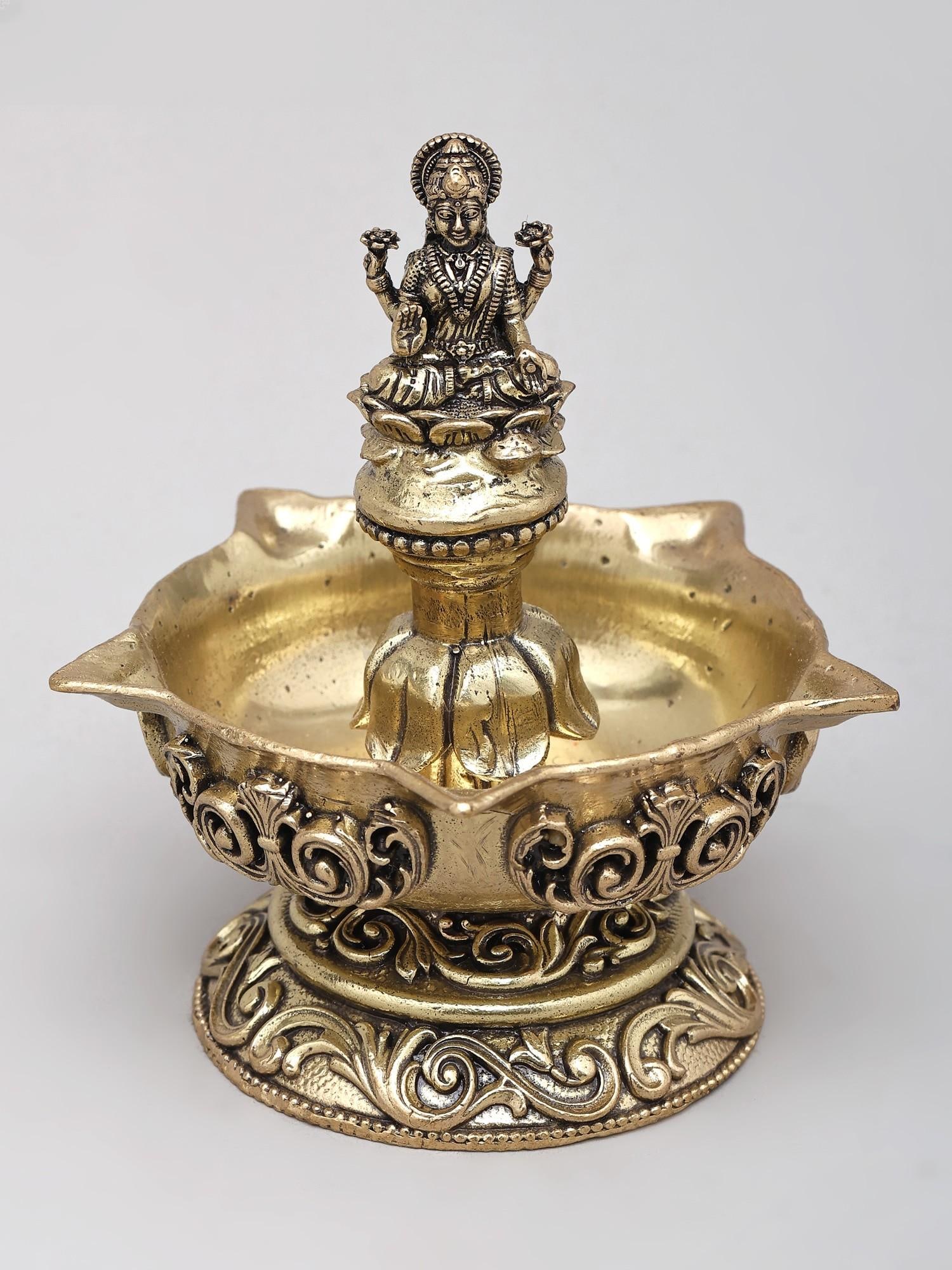 3" Small Superfine Goddess Lakshmi Lamp in Brass - 2