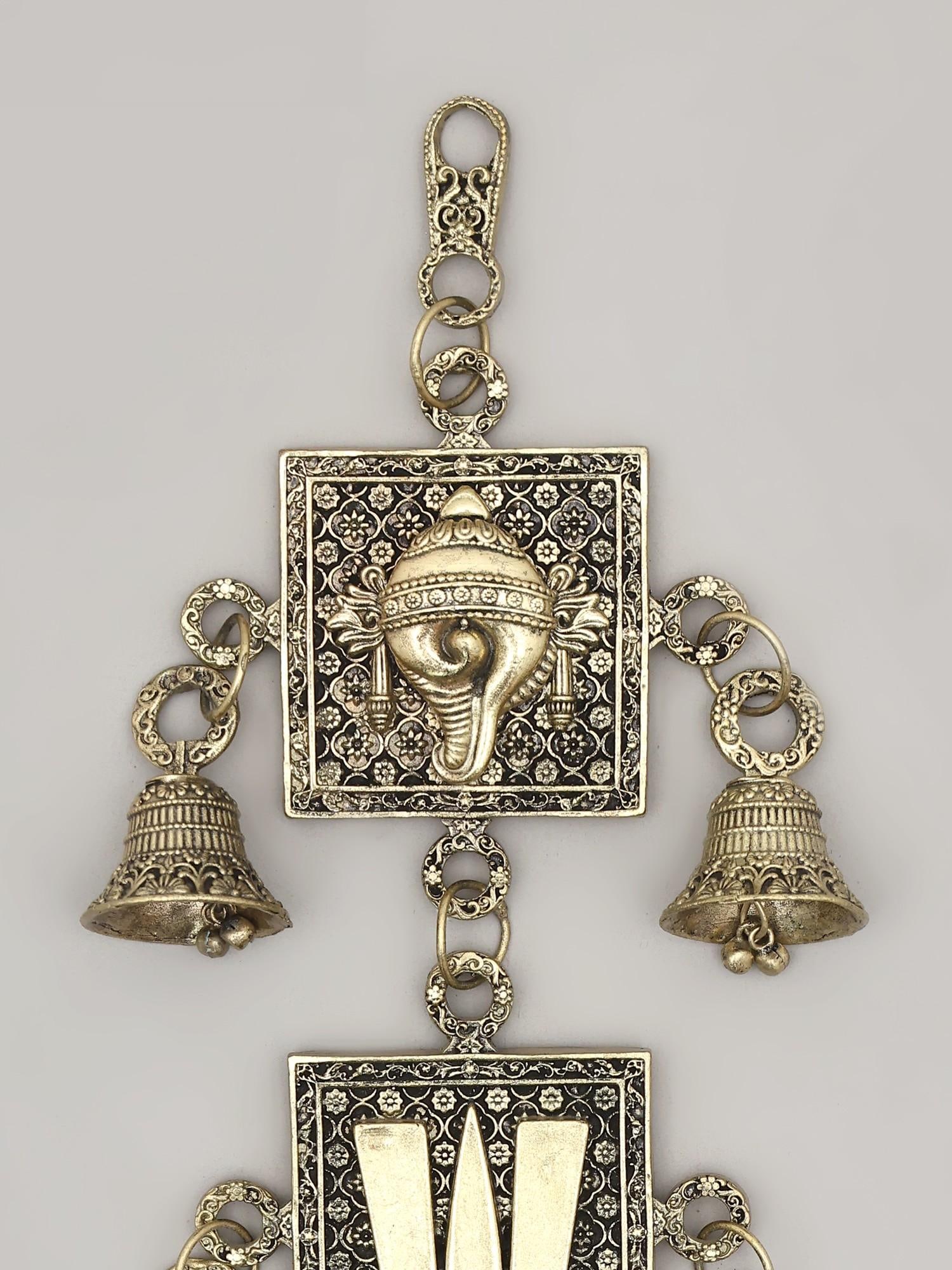 12" Superfine Chakra Tilak and Conch - Vaishanava Symbols | Brass Wall Hanging - 2