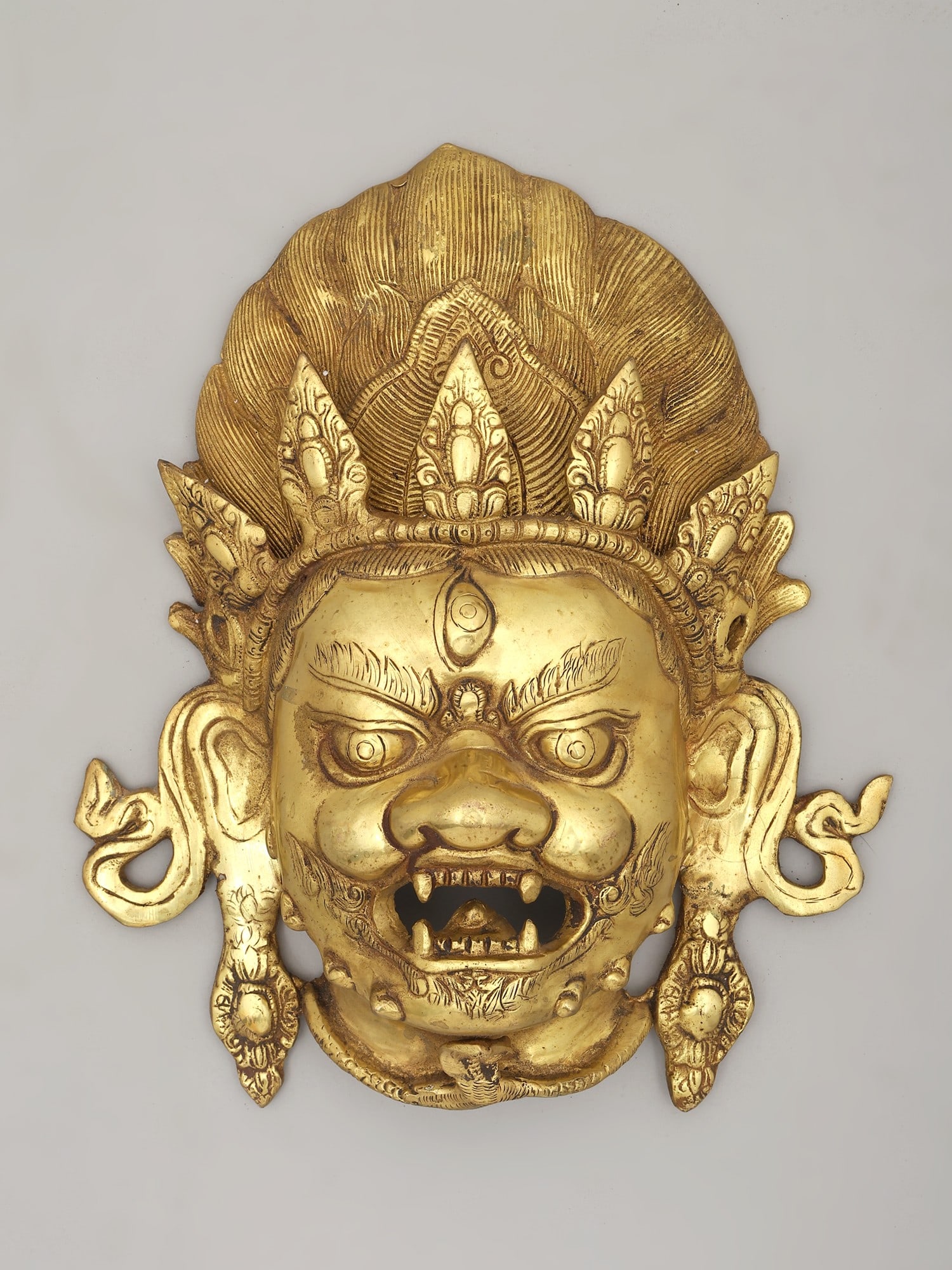 13" Kaal Bhairava Head for Wall | Brass Statue | Made in India - 2