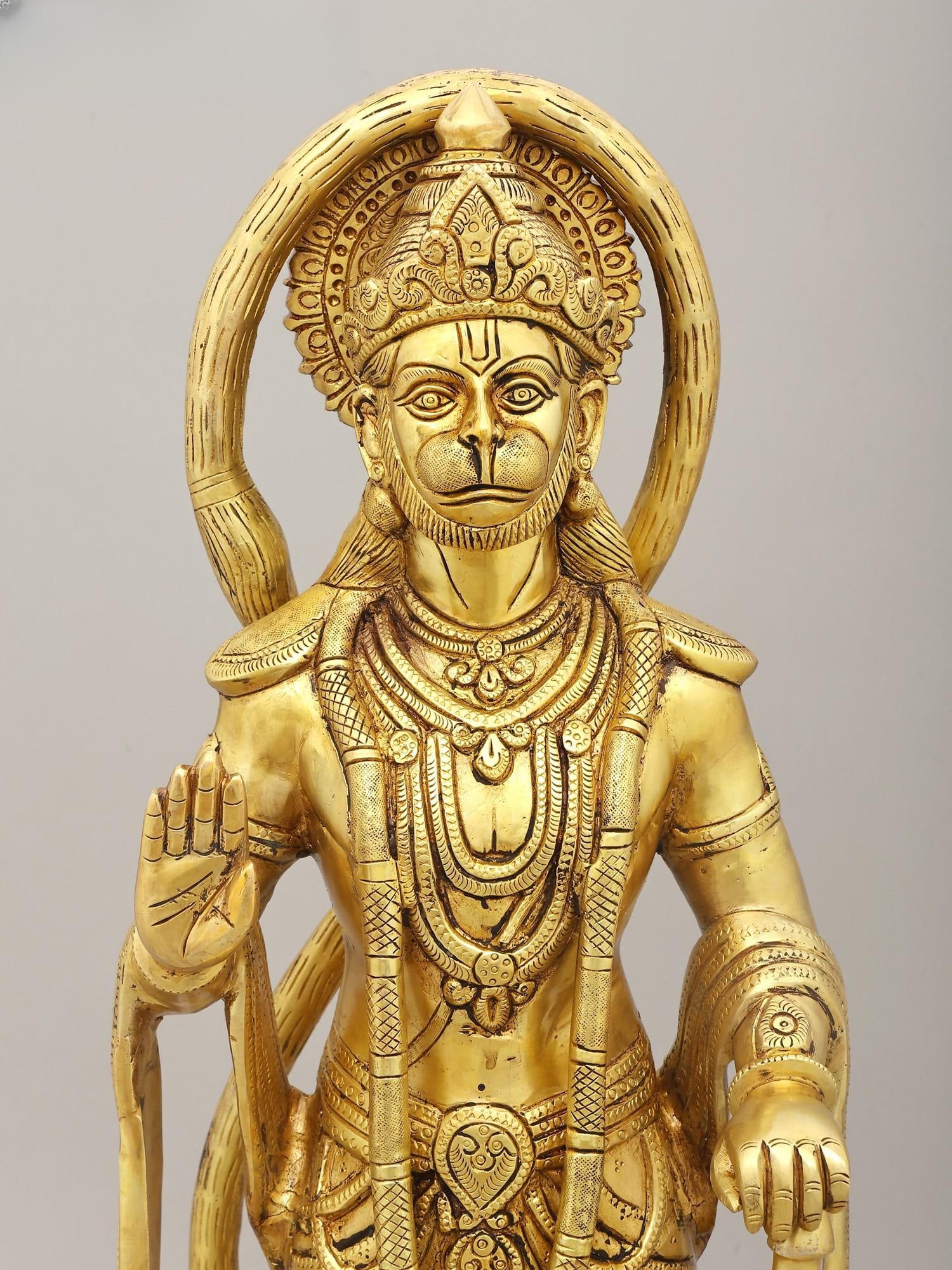 25" Standing Lord Hanuman In Blessing Gesture | Brass Statue - 2