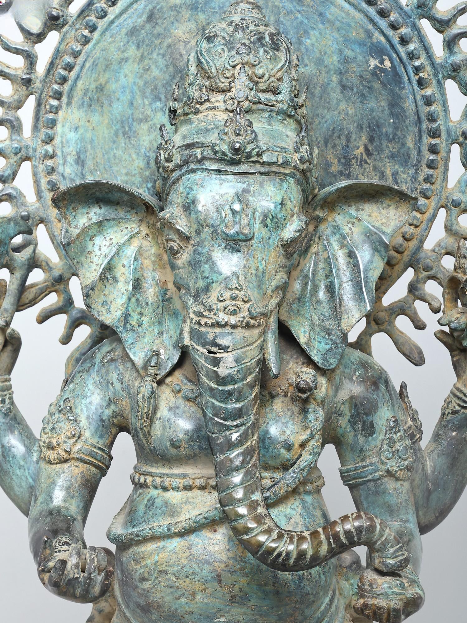 41" Large Standing Lord Ganesha on Lotus Pedestal | Brass Statue - 2