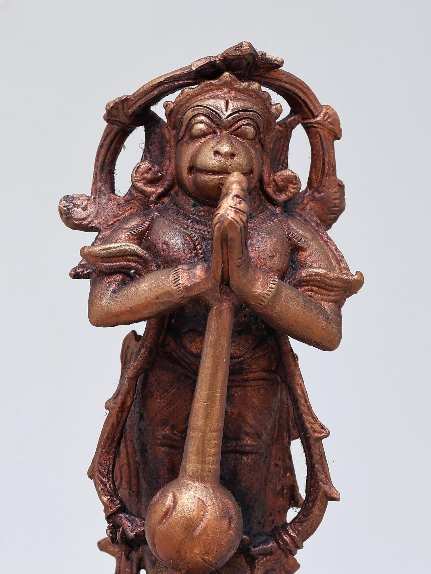 5" Small Standing Lord Hanuman | Copper Statue - 2