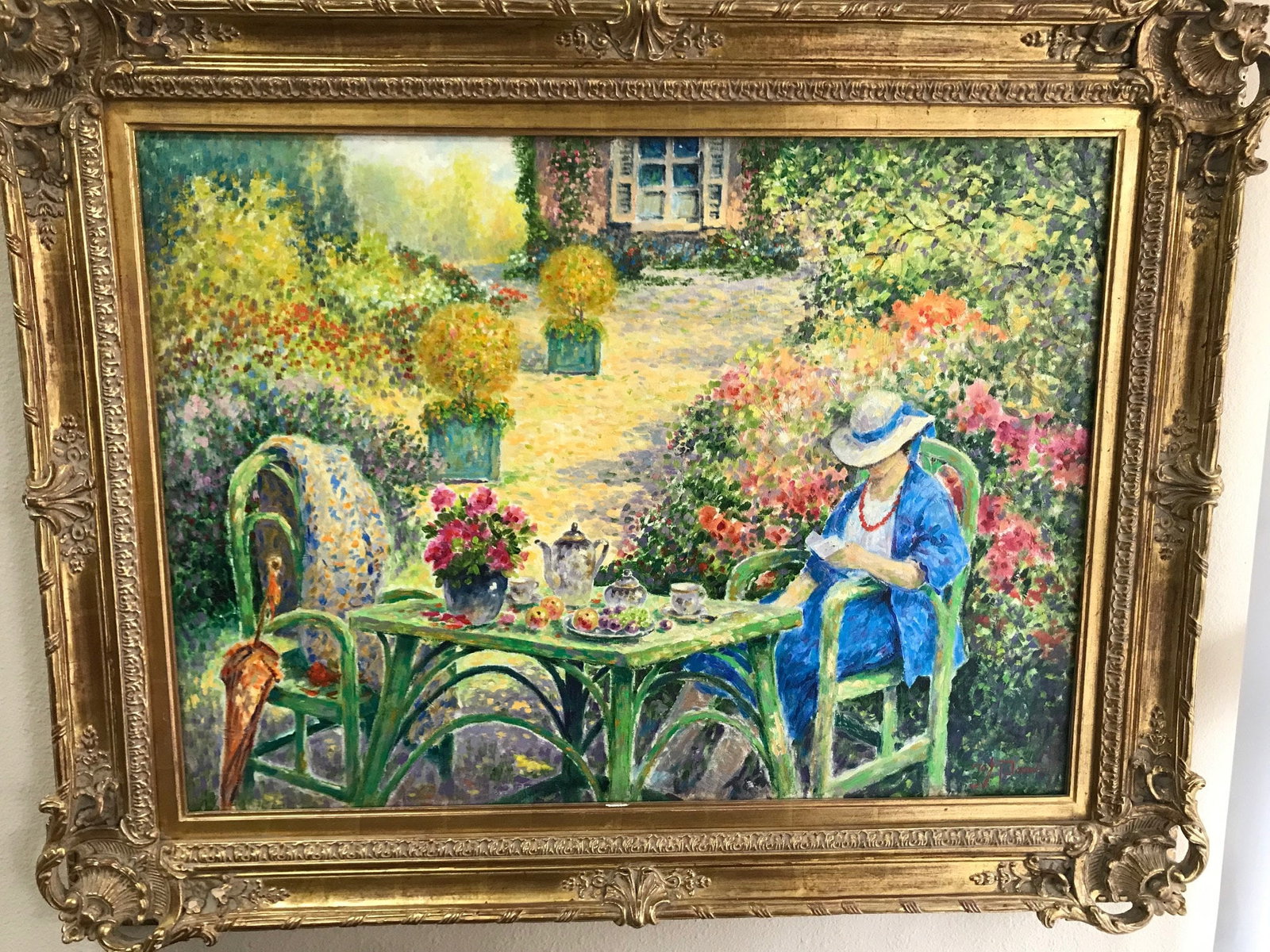 Jos Pauwels Original Oil Painting on Canvas Lady in the Garden: Artist: Jos Pauwels Country: Belgium Title: Lady reading in the garden Medium: Original Oil painting on canvas Marks: Signed lower right Canvas Size: 24 x 32 inch Condition: Very Good Certificate of A