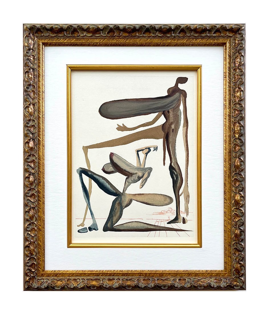 Salvador Dali Purgatory 22 Prodigality framed: Artist: Salvador Dali Country: Spain Title: Prodigality - Purgatory 22 Medium: Original Woodcut Marks: Not signed not numbered Paper Size: BFK Rives paper 13.40 x 9.80 inches Printed: 1960 by Les Heur