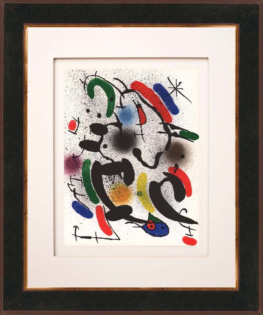 Joan Miro Original Lithograph V1-6 Mourlot 1970 Framed: Artist: Joan Miro Country: Spain Title: Untitled V1-6 Medium: Original Lithograph Marks: Not signed, not numbered Size: Vellum Paper 12.50 x 9.75 inch Printed: 1970 by Mourlot, France Provenance: Joan